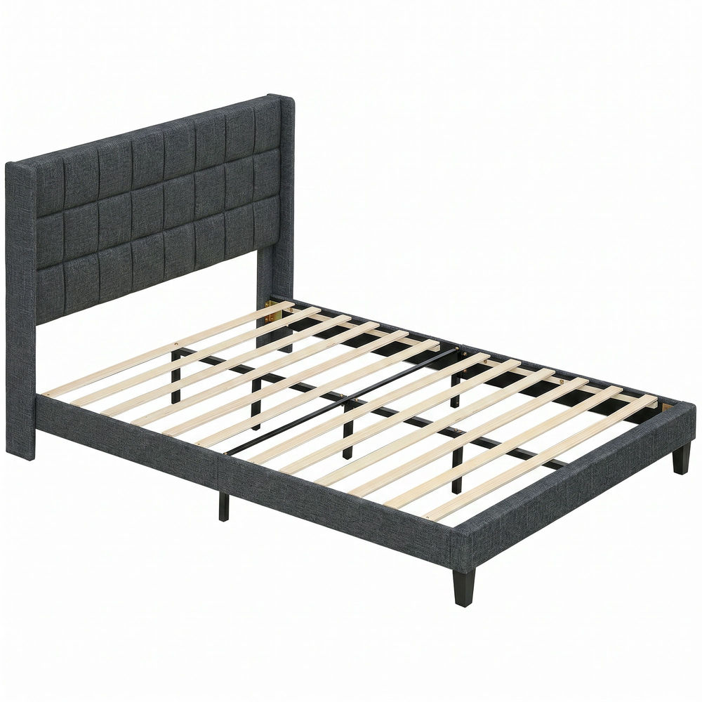 Estrutura de cama 142x197x110 cm linho, madeira de eucalipto color gris