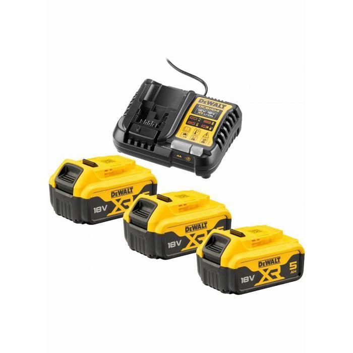 Pacote de energia Dewalt xr - 3 baterias 18v 5.0ah + carregador universal 1
