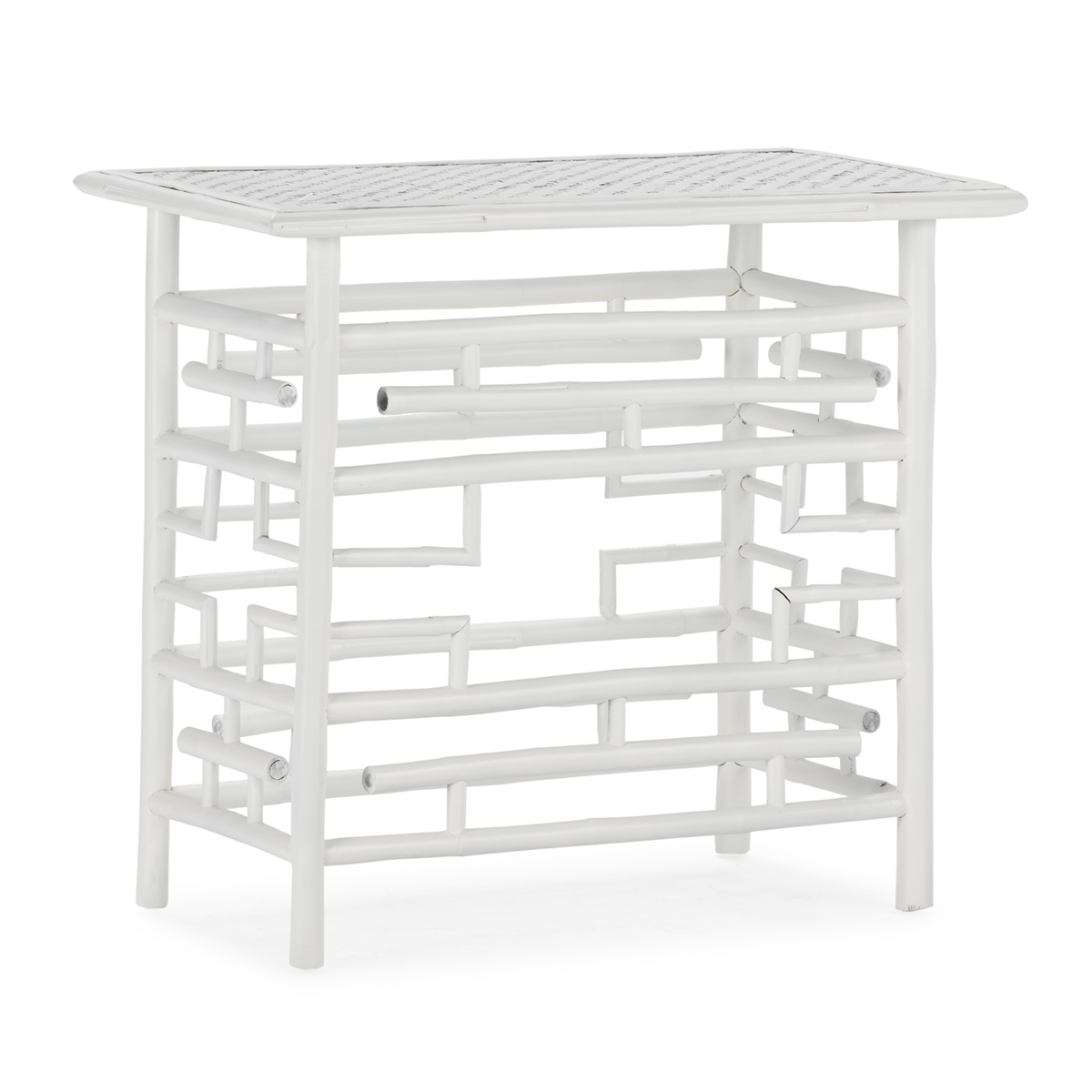 Mesa de consola 90x45x80 em bambu e rattan branco