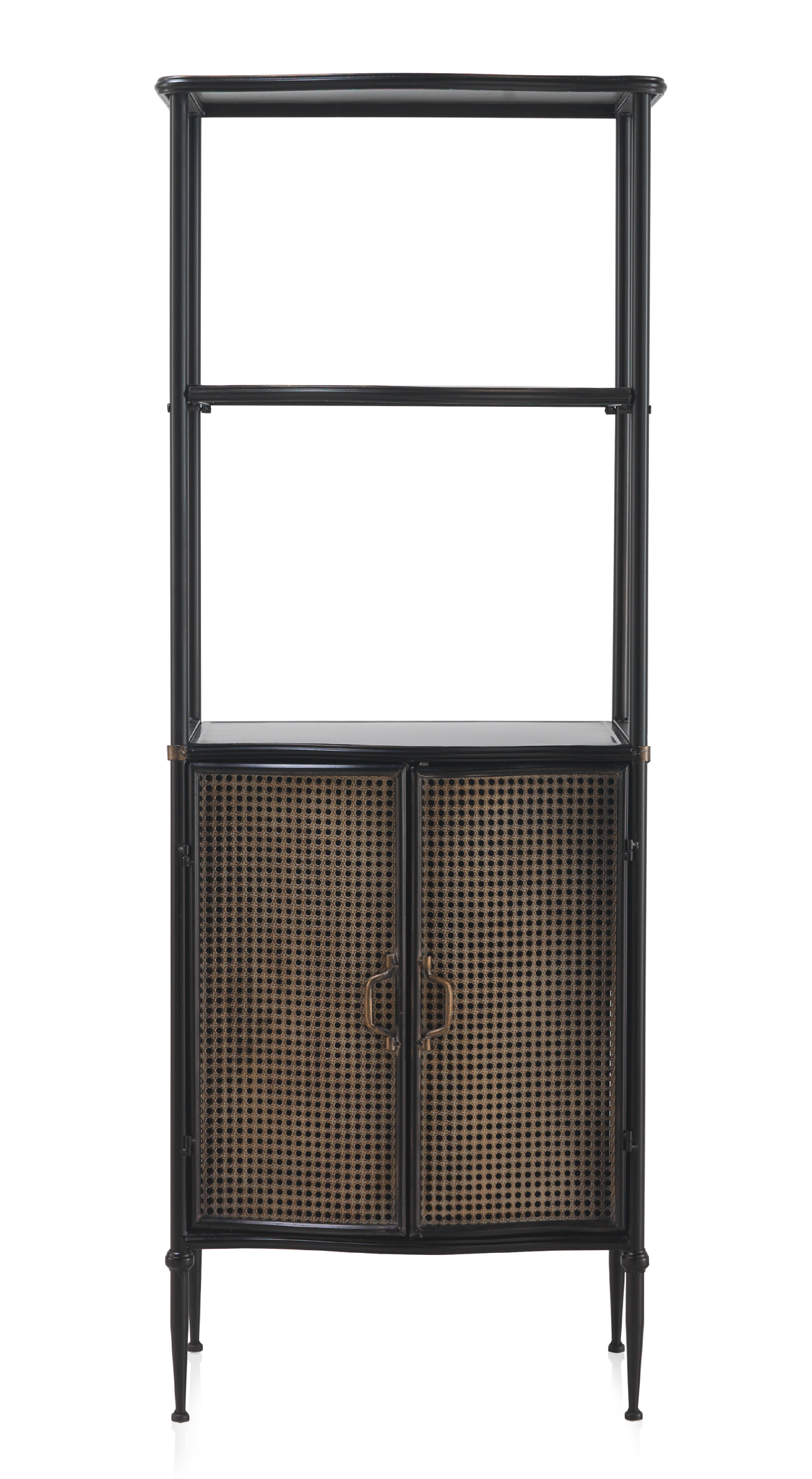 Estante de duas portas em bronze com estrutura metálica pret, 61,5x42x160cm