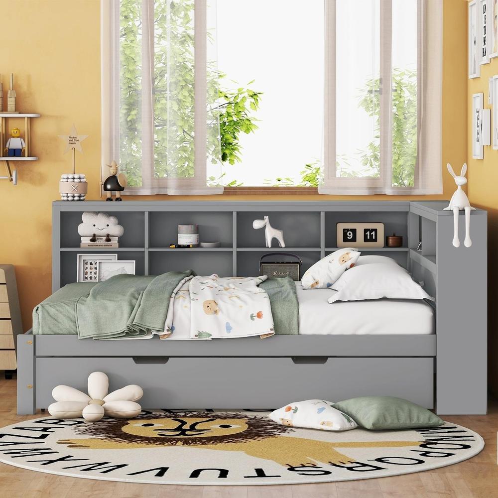 Canapé cama 140x200cm com lit gigogne 90x190cm usb, arrumação cinzento