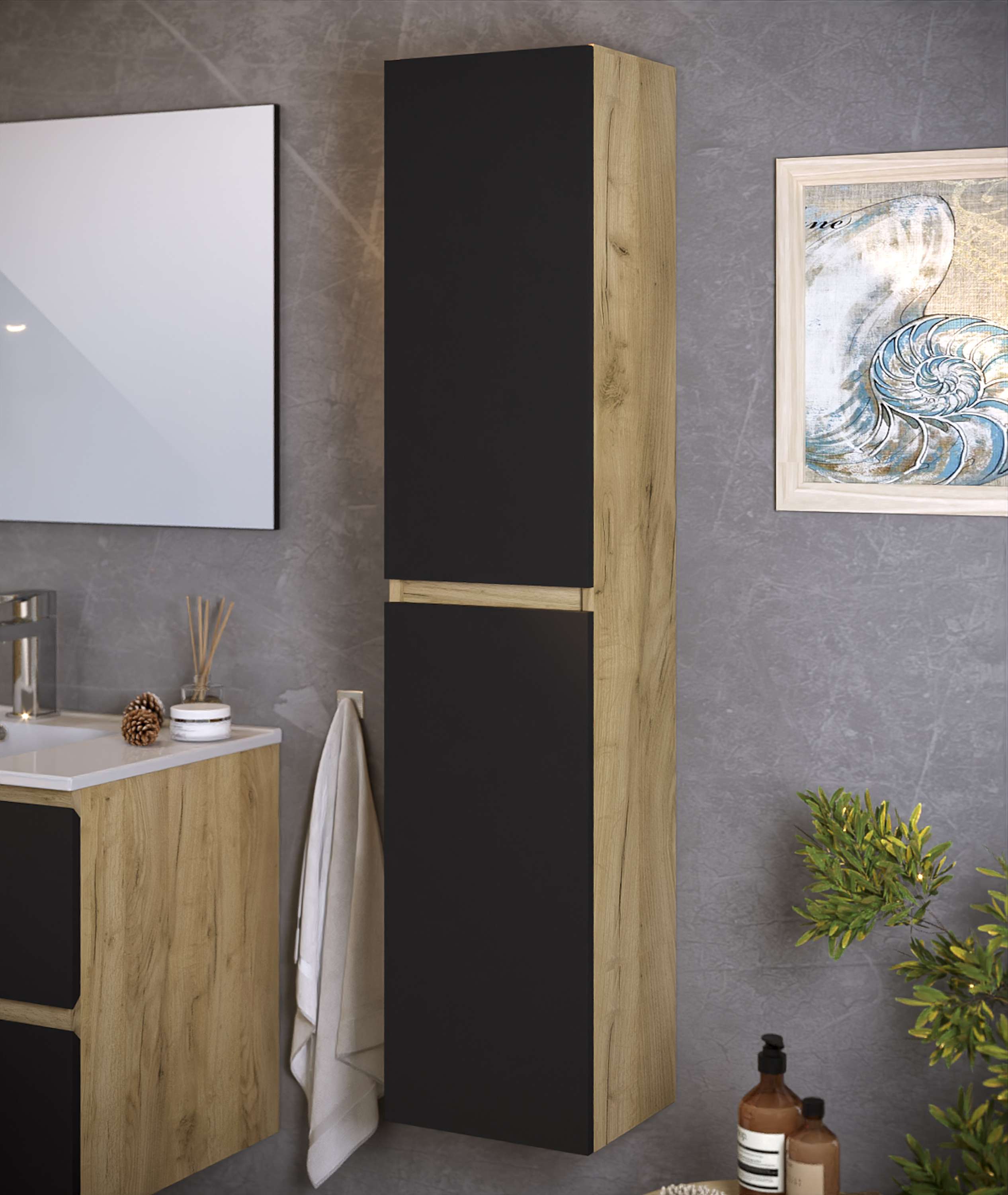 Coluna da casa de banho neli 2 portas 140x30x27 cm carvalho e preto t-bath