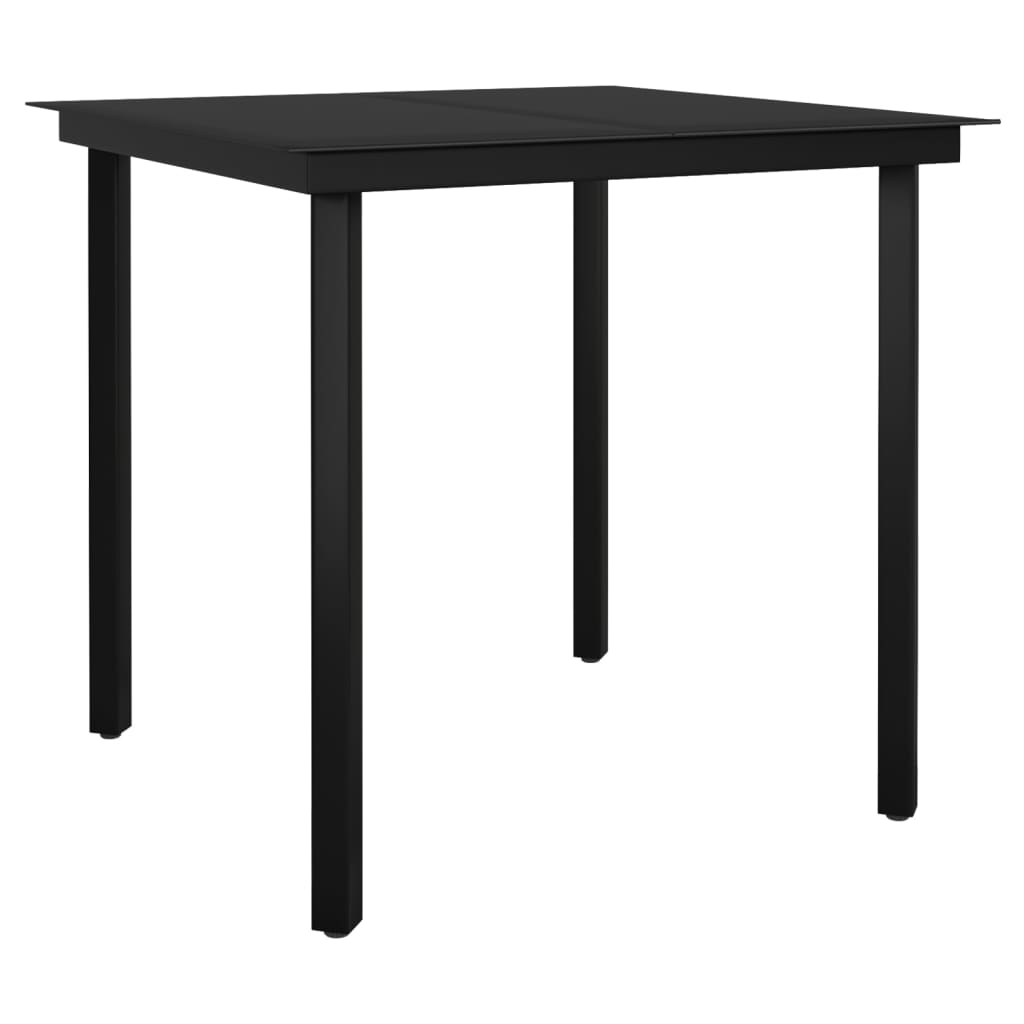 Mesa de jantar para jardim 80x80x74 cm aço e vidro preto