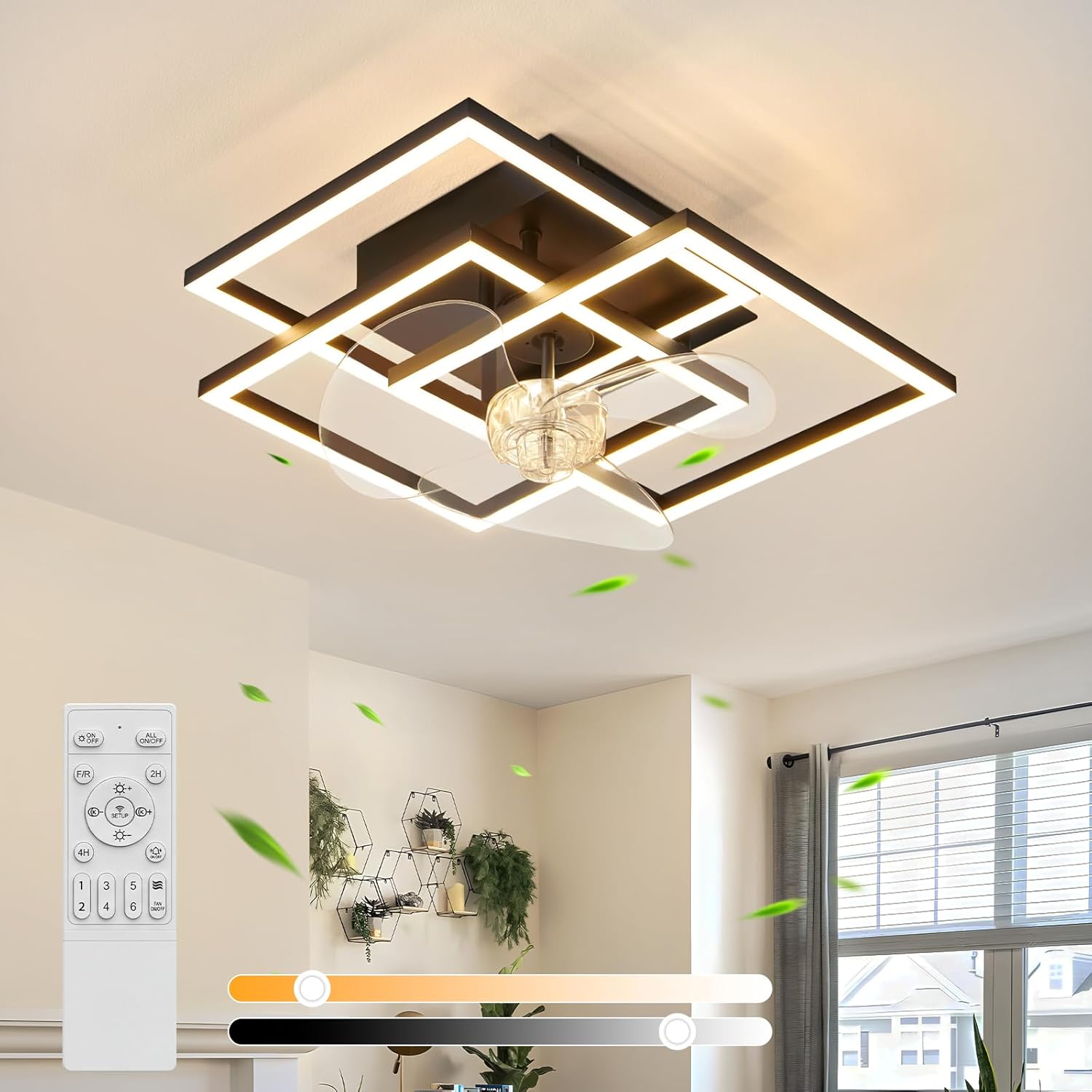 Nettlife ventilador de teto com luz LED integrado preto 37x37