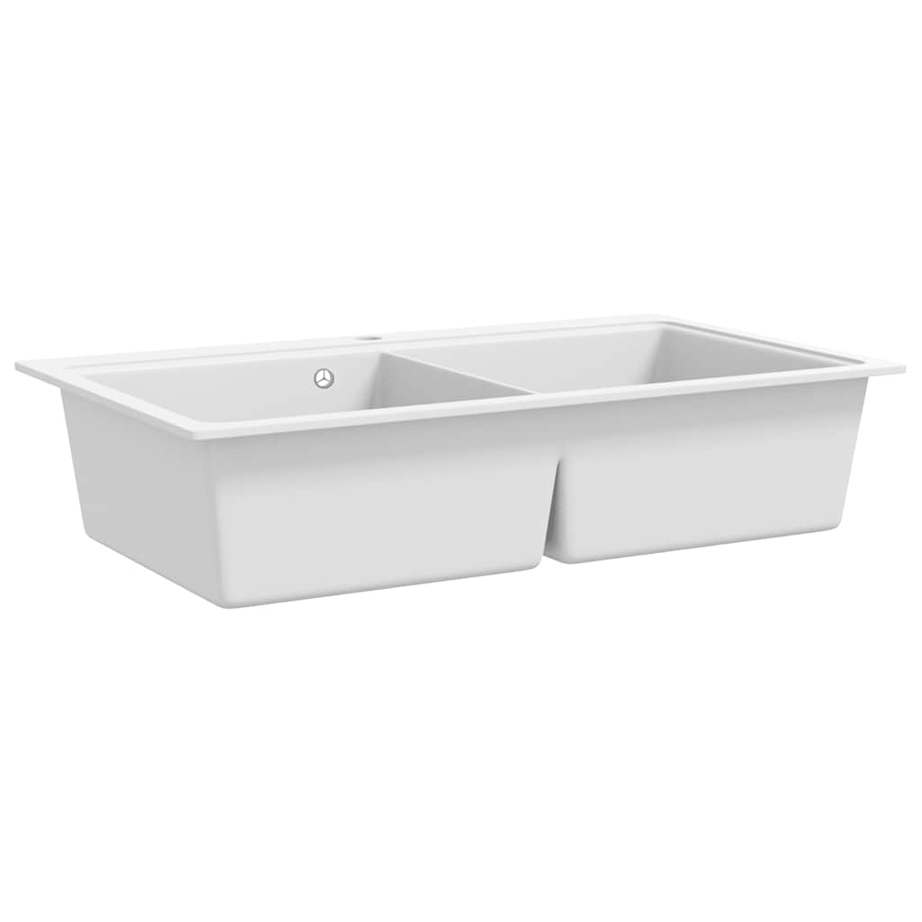 Pia de cozinha dupla de granito com bacia, branco nata
