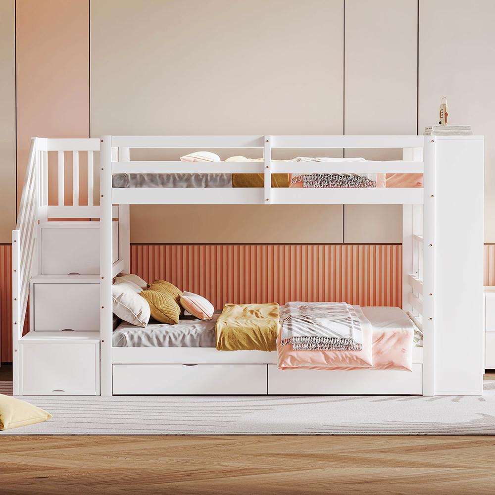 Beliche 90x200cm escada arrumação gavetas armário guarda-corpo branco