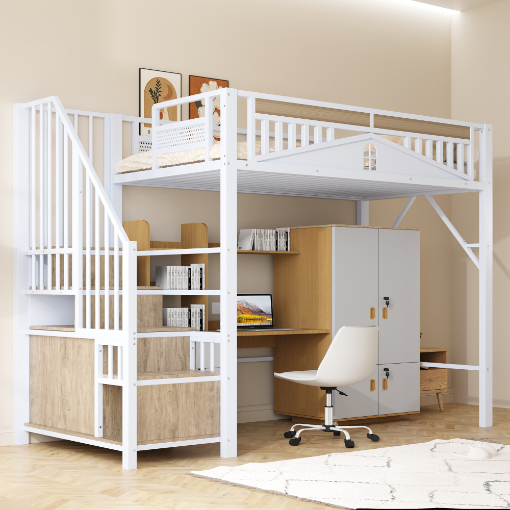Beliche 90x200cm com arrumação em metal e madeira – branco