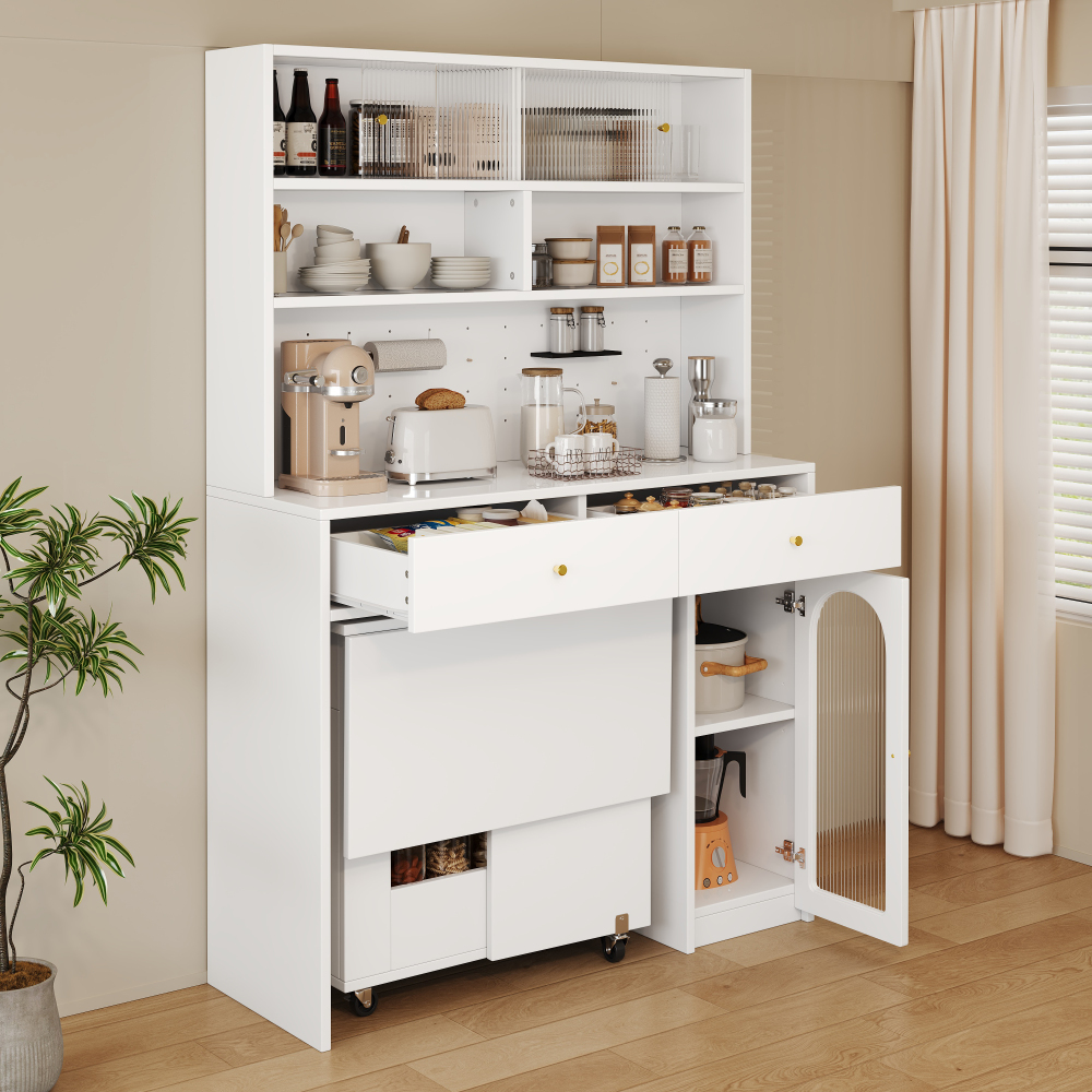 Armário de cozinha multifuncional com 2 gavetas branco 180x120x45cm