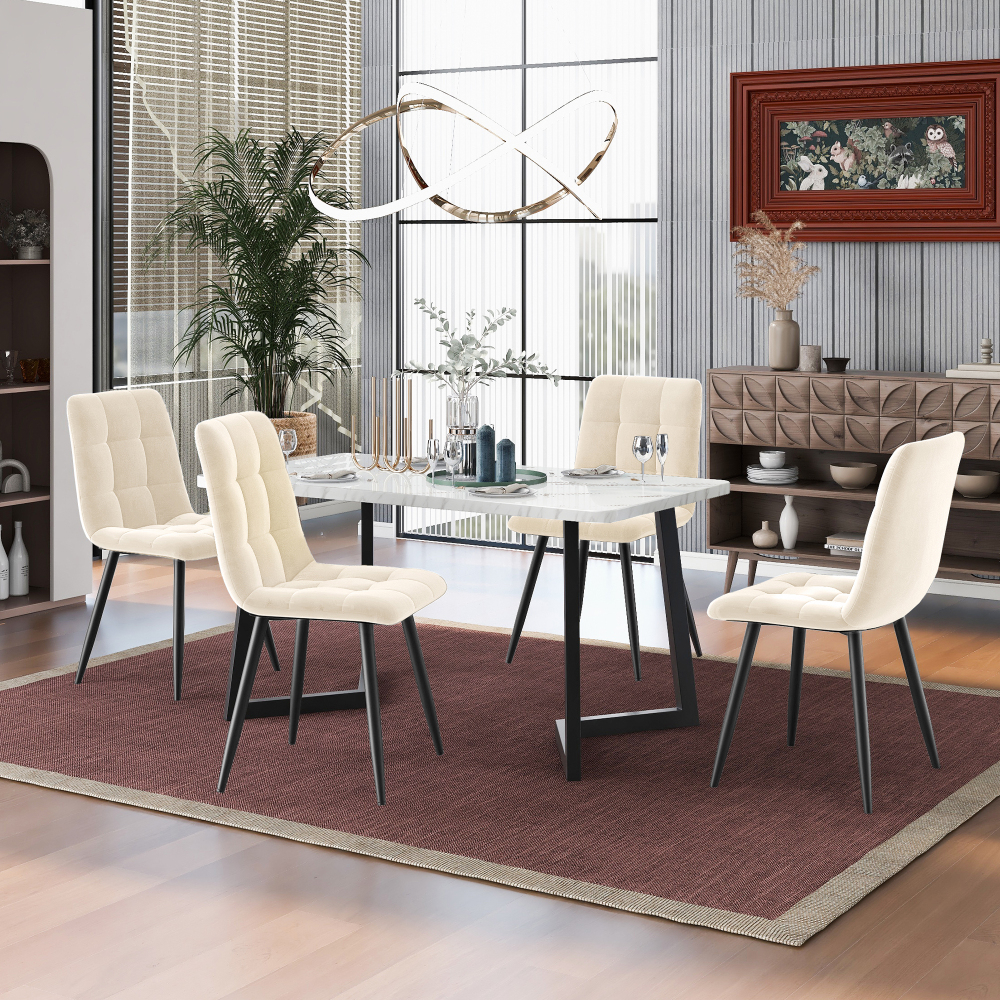 Conjunto mesa de jantar retangular com 4 cadeiras em mdf bege 117 cm