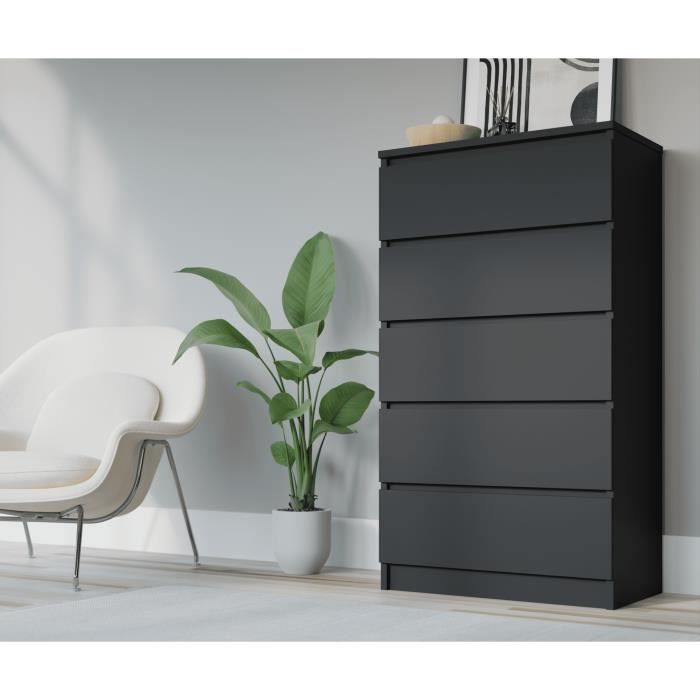 Cómoda 5 gavetas preto mate - 70x39x124,5 cm