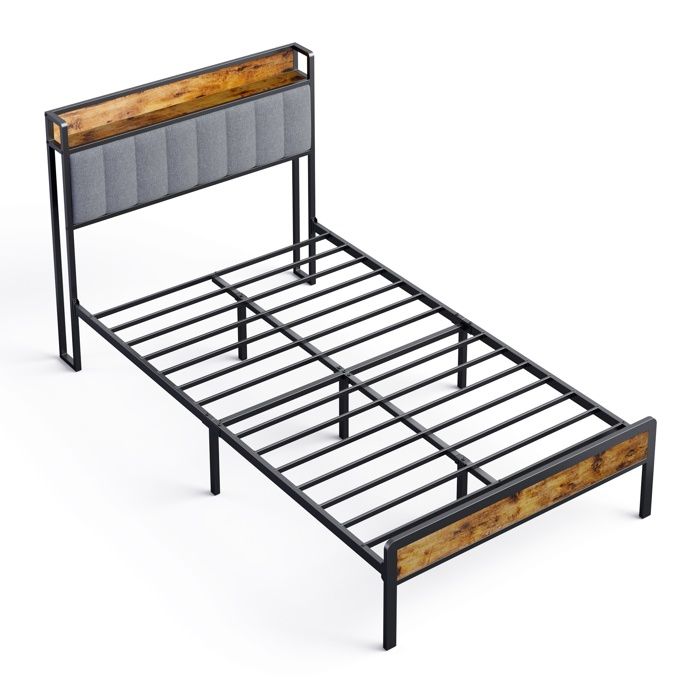 Estrutura de cama estofada acolchoada em metal cinzento-claro - 120x200