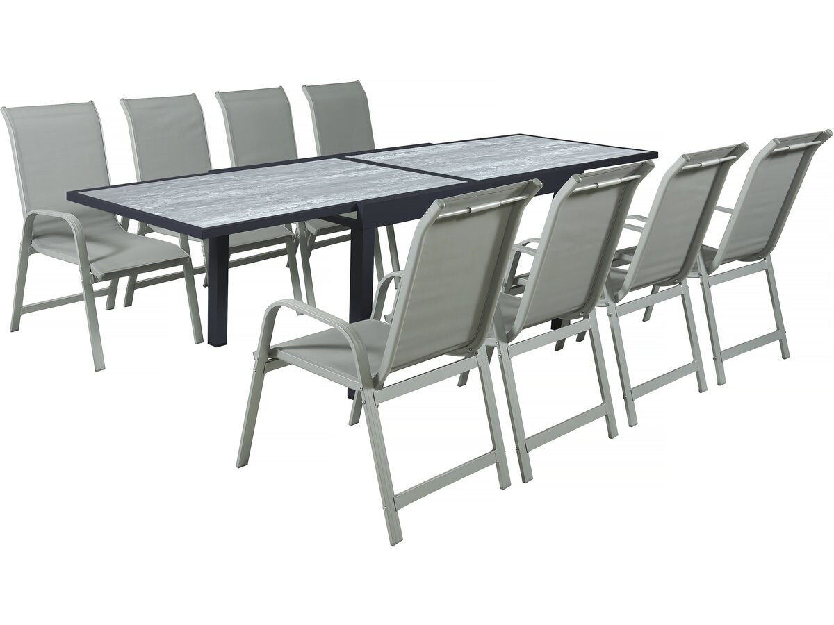 Mesa extensível e cadeiras de jardim em alumínio <<lagos>> - 140/280 x 90 x