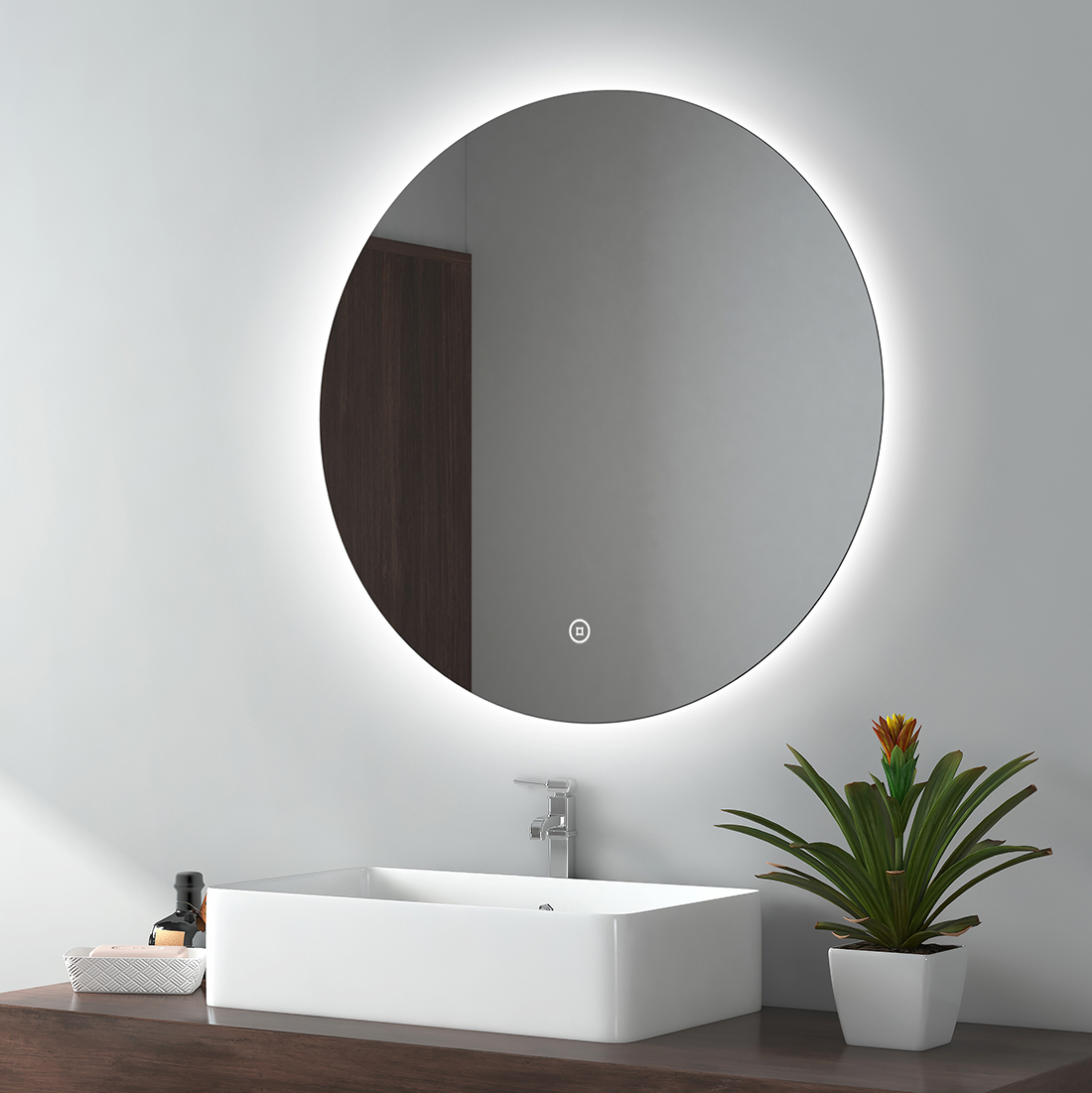Emke espelho LED redondo 70cm, 3 tons de luz, tátil e regulável