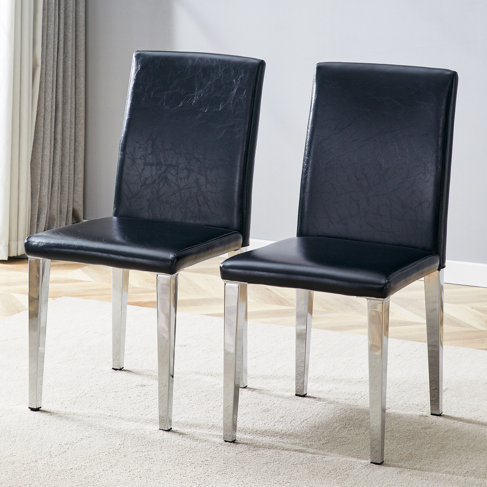 Cadeira de jantar em pu preto e prata conjunto de 2 design moderno