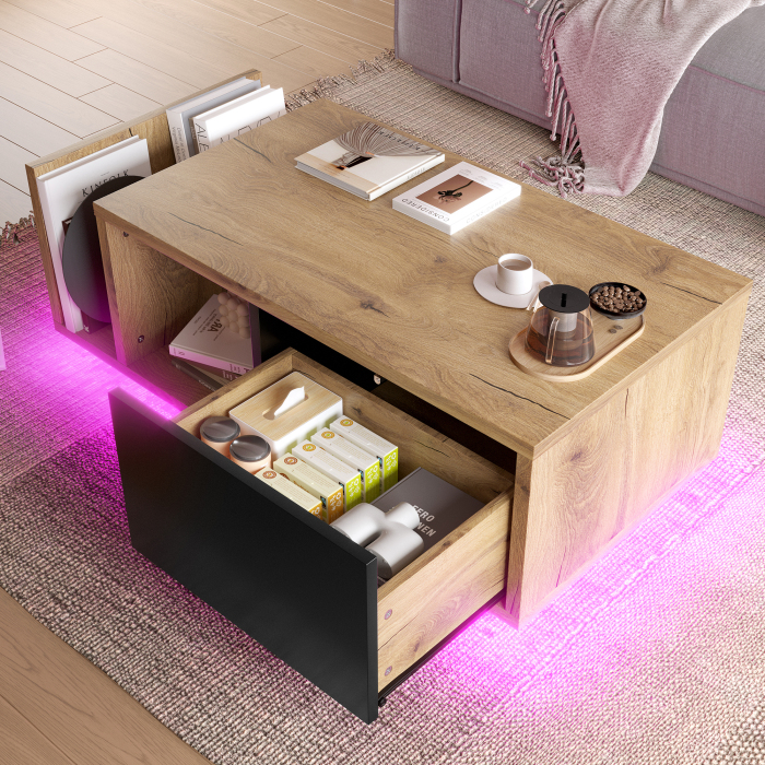Mesa de centro retro com LED madeira engenhada natural 38x99,5x53cm