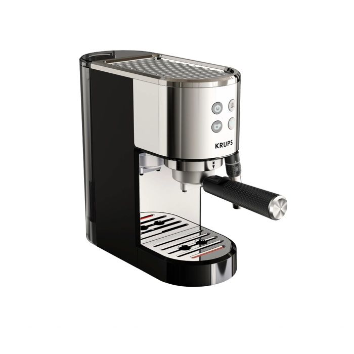 Máquina de espresso krups à bomba, inox, design compacto, parada automática