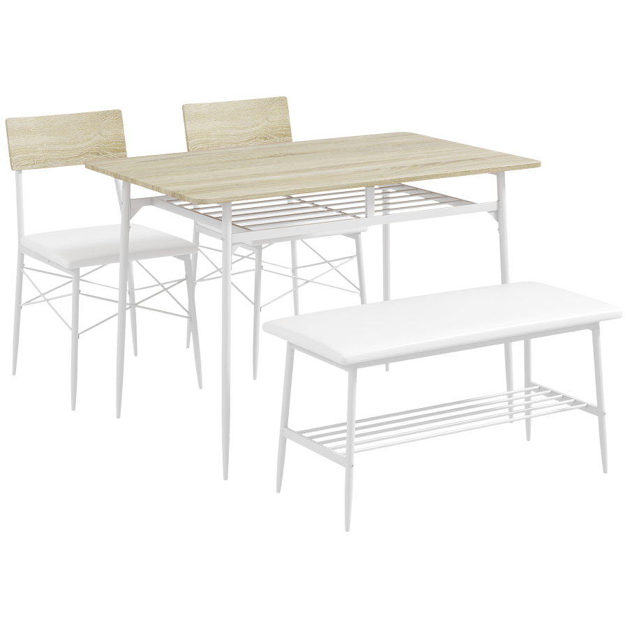 Conjunto mesa de jantar 2 cadeiras e banco 4 lugares madeira carvalho