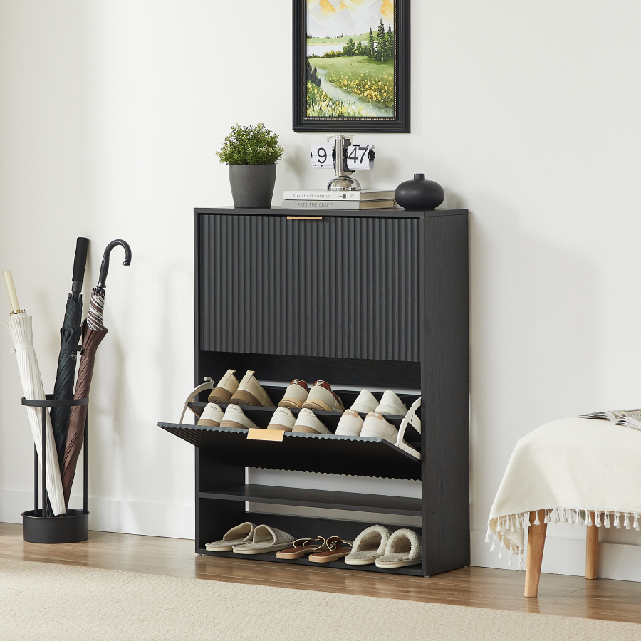 Sapateira com portas basculantes preto 102x80x24cm