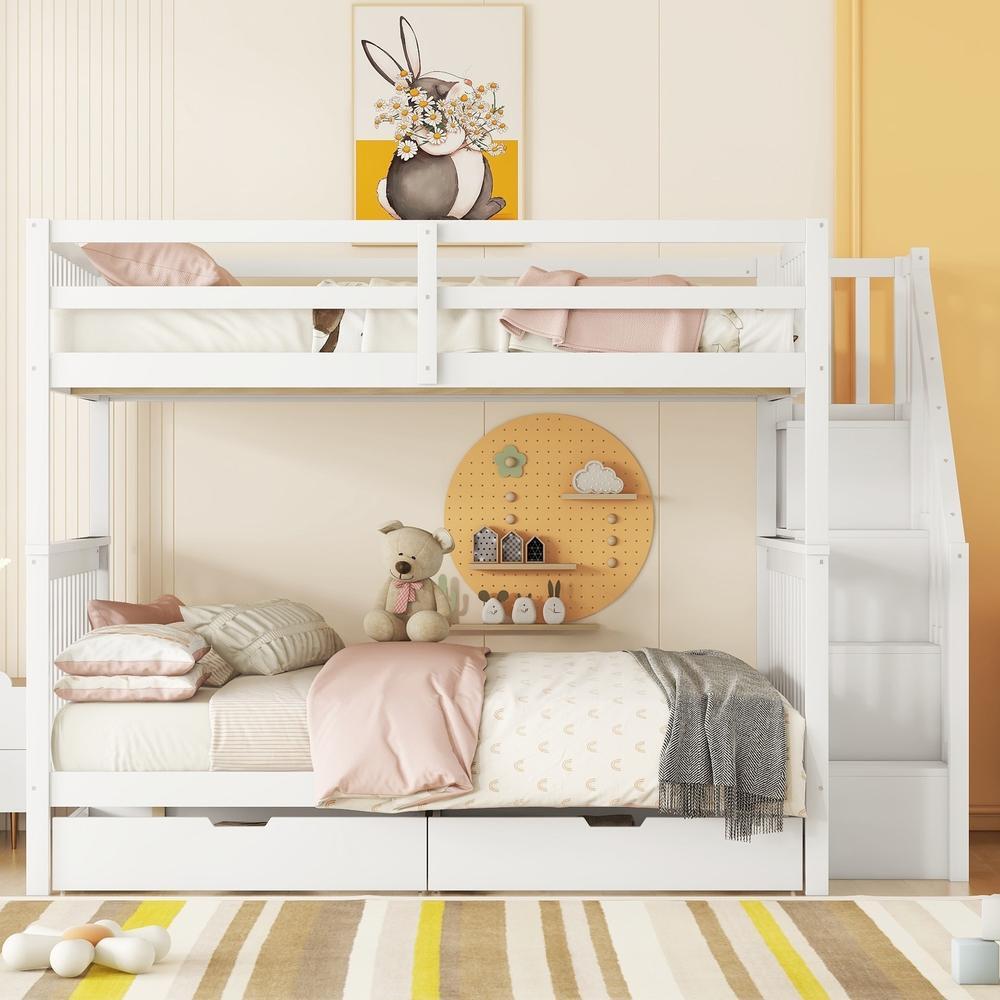 Beliche 140x200cm com escada de arrumação, 2 gavetas, branco