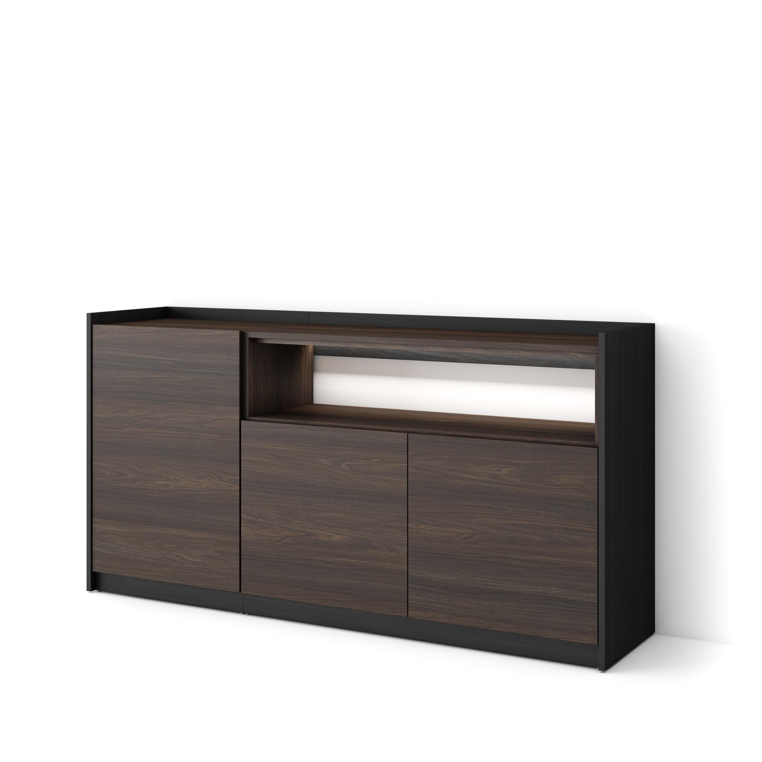 Aparador sala de jantar, 156x37x80cm, carvalho escuro e preto, LED rf4921