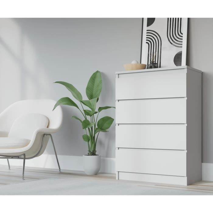 Cómoda com 4 gavetas - branco mate - 70 x 39 x 97 cm