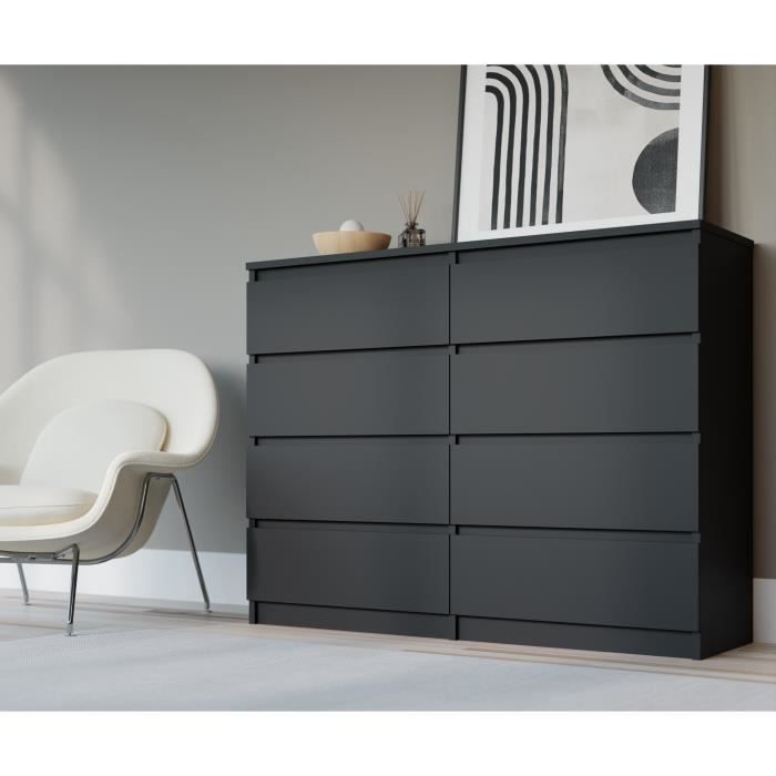 Cómoda 8 gavetas - preto mate - 120 cm