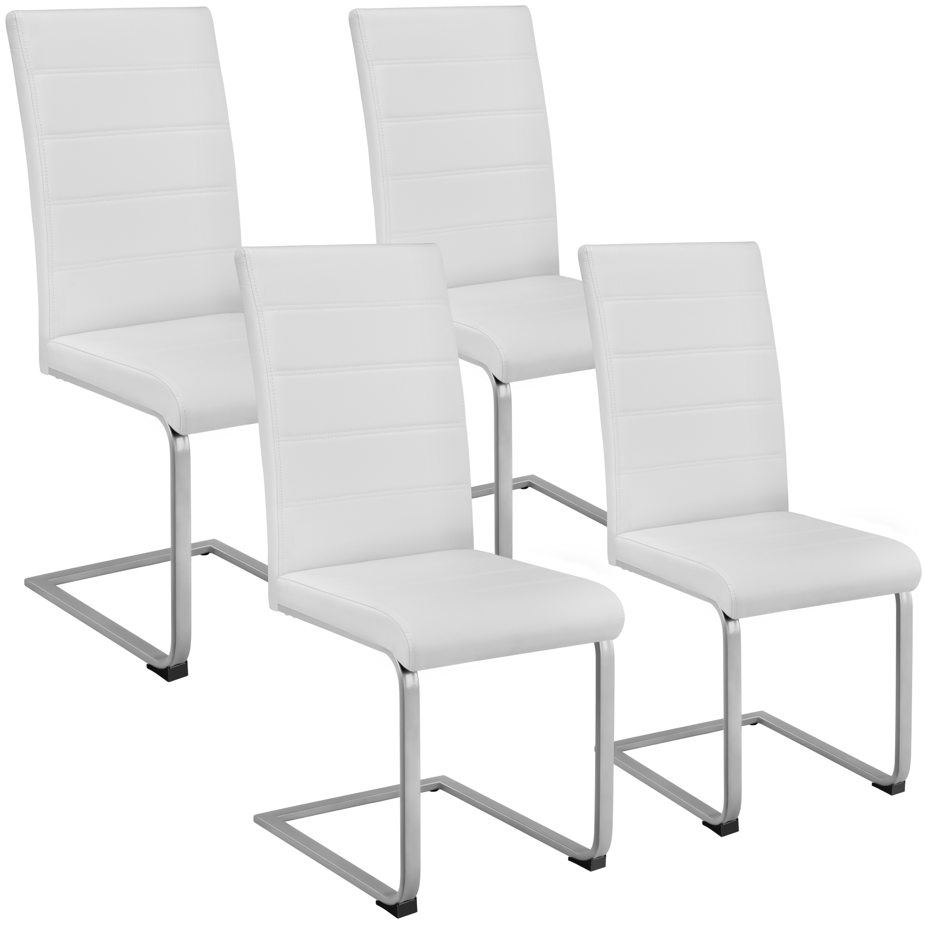 4 cadeiras de sala de jantar altas forma de c, símil cuero branco