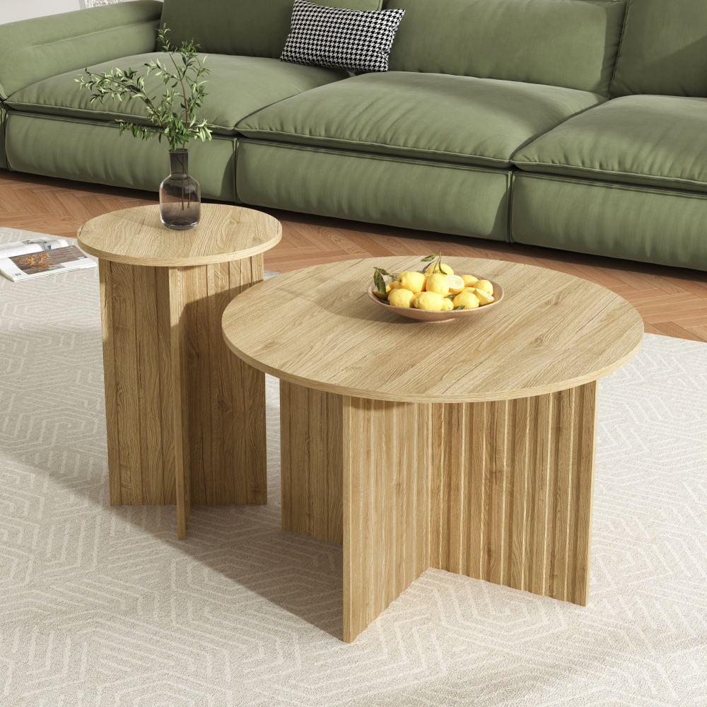 Mesa de centro ninho 2 peças madeira natural 50x76x76cm