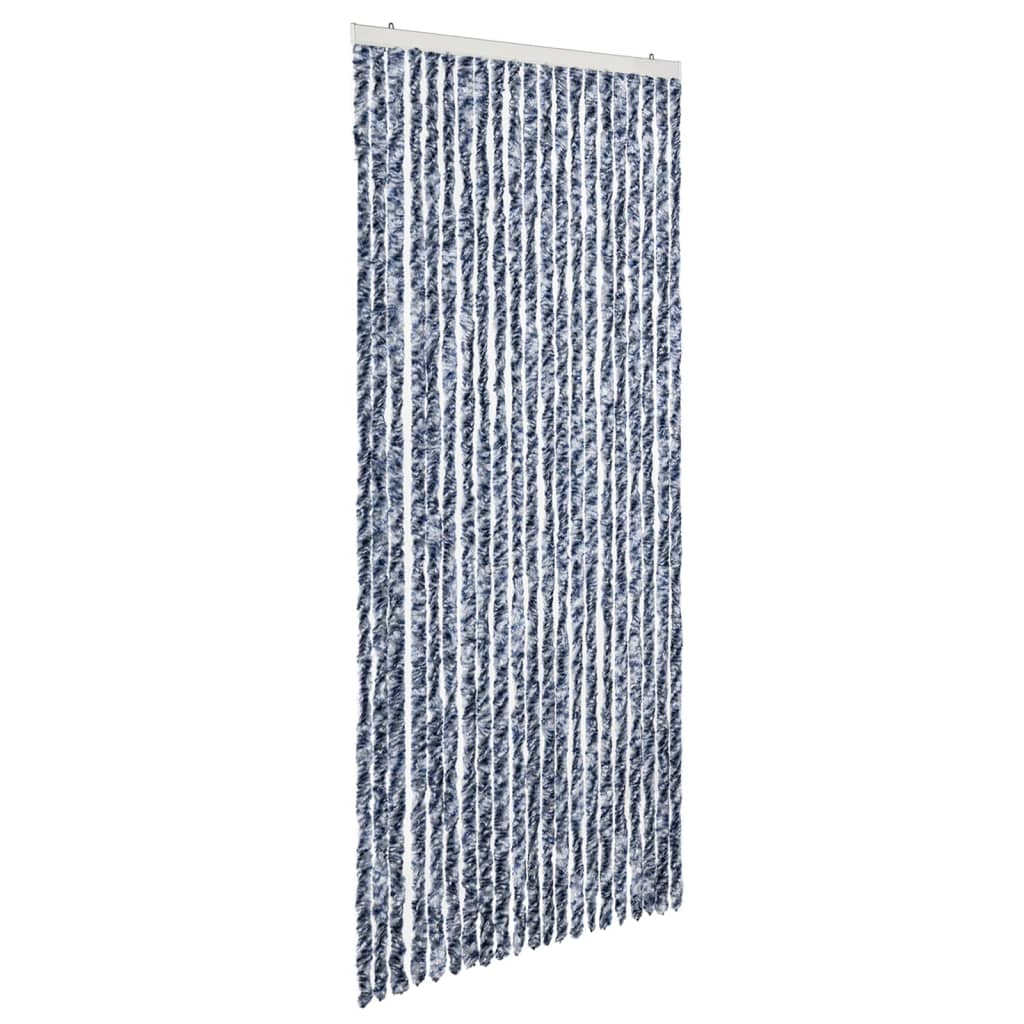 Cortina anti-insetos 90x220 cm chenille azul, branco prateado