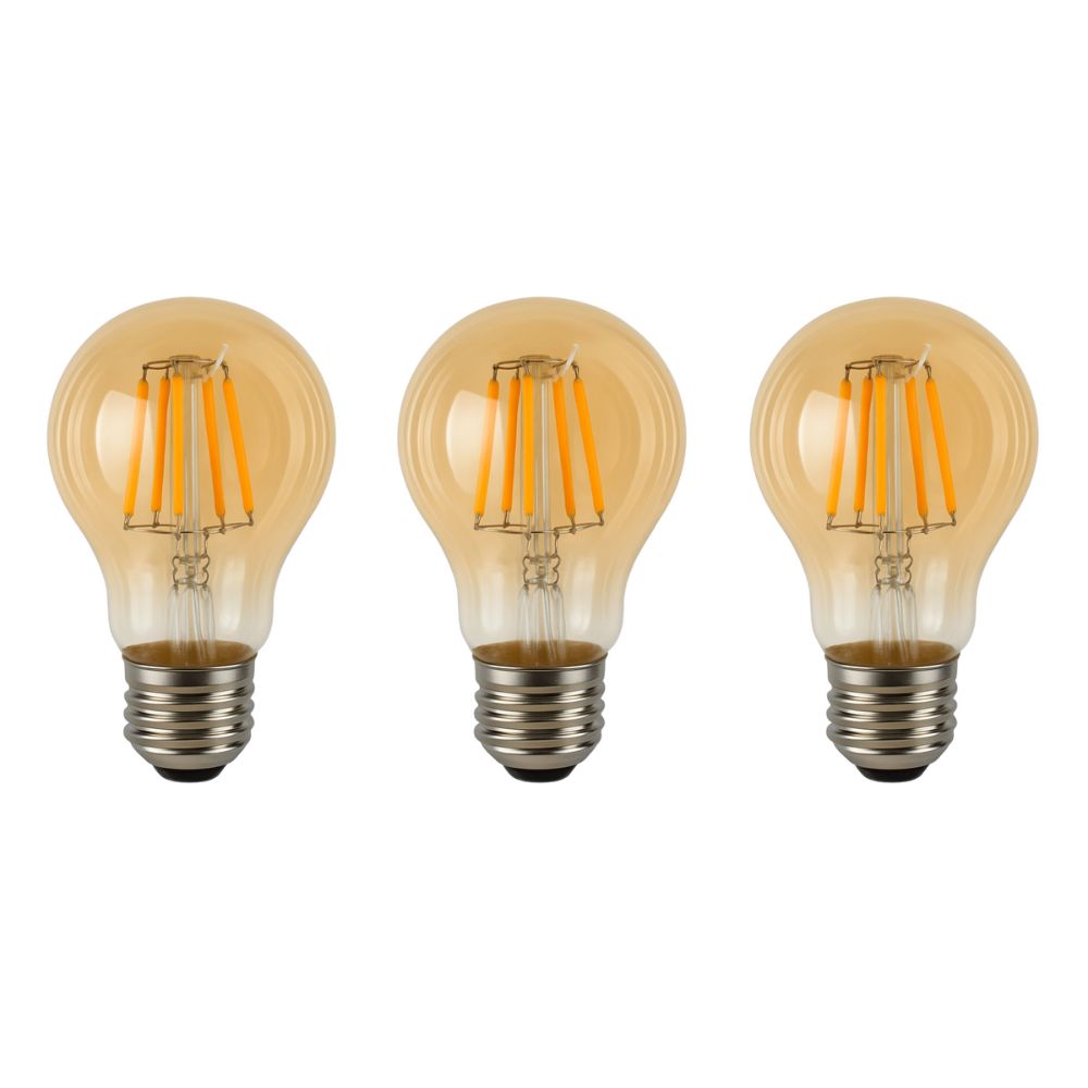 Pack x3 lâmpada LED a60 E27 filamento 6w 550lm. Luz quente 2700k