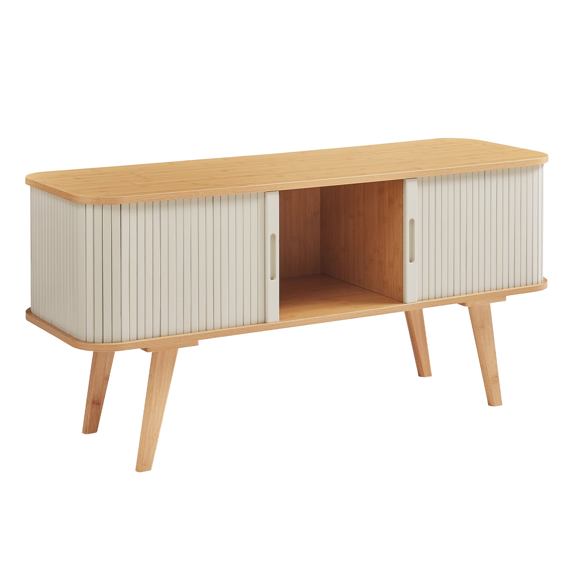 Mesa de televisão tysvær 2 portas 120x40x58 cm bambú/branco creme [en.casa]