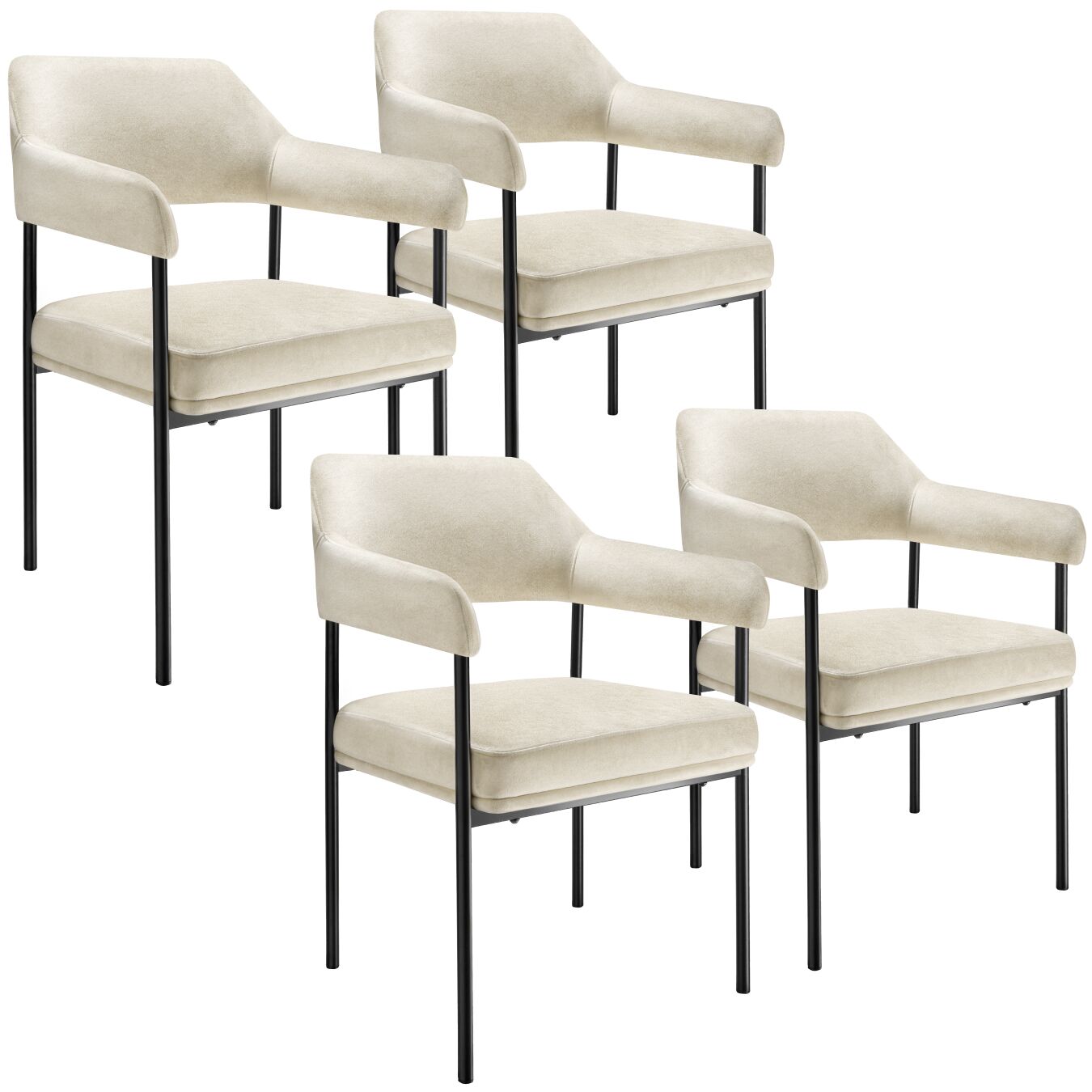 4 cadeiras de sala de jantar de terciopelo 120 kg, 58x62x85 cm, branco roto