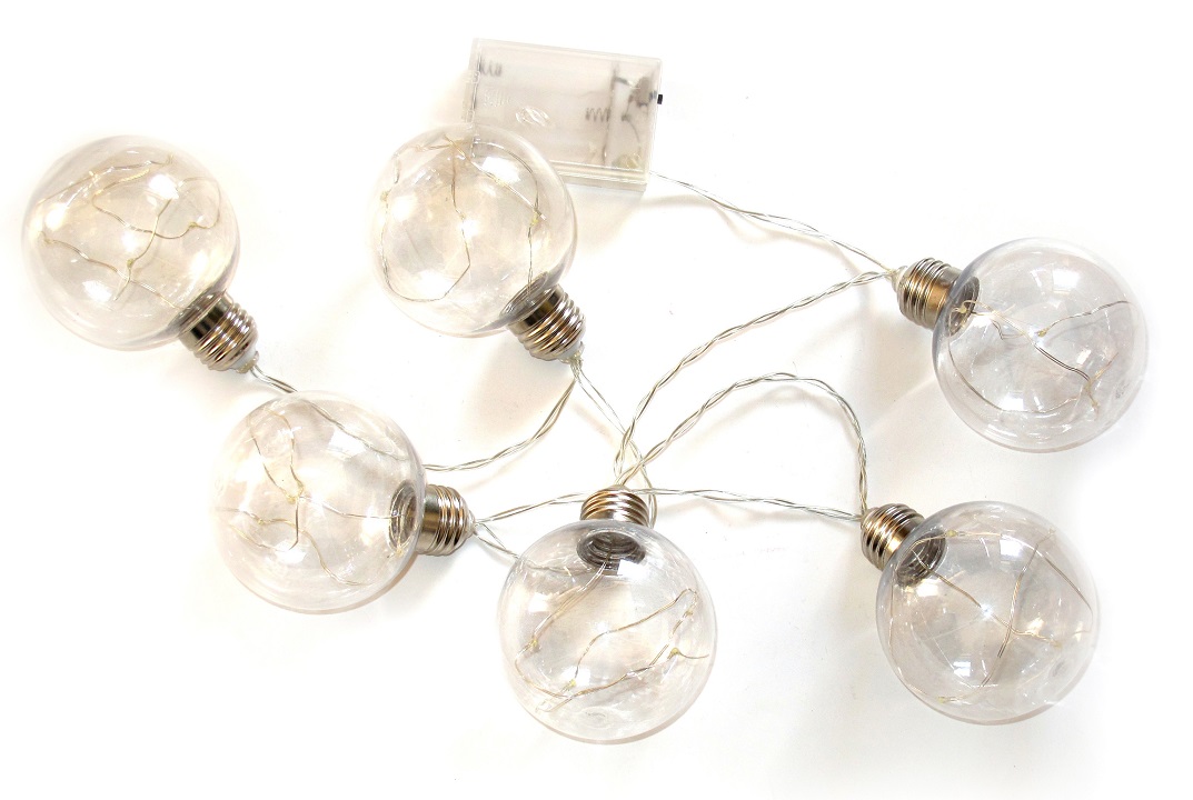 6 bolas LED grandes, d 8 cm, 4 LEDs em cada bola, com caixa de bateria