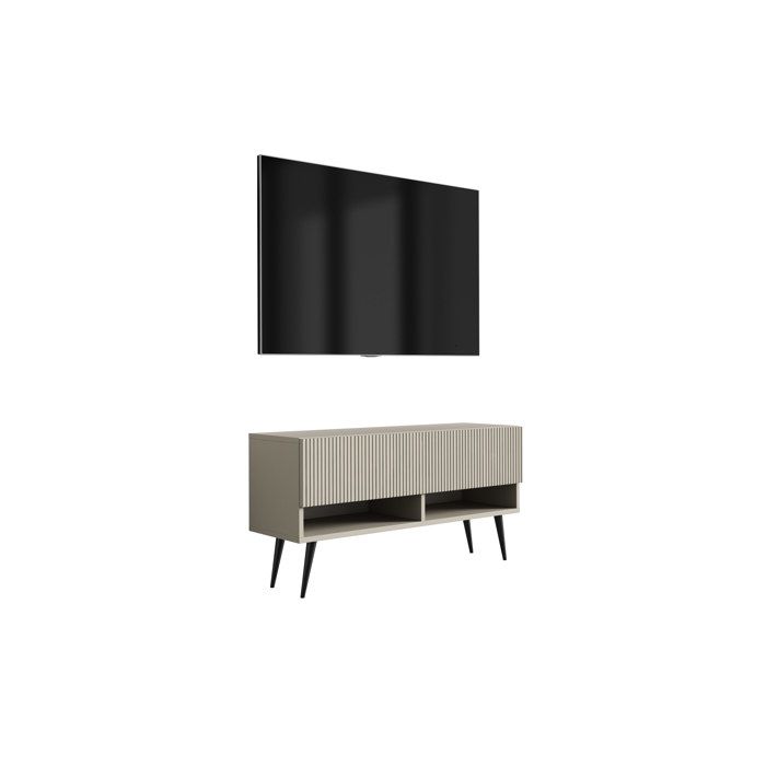 Móvel tv contemp. - frente canelada caxemira - pés pretos - 100x32x52 cm