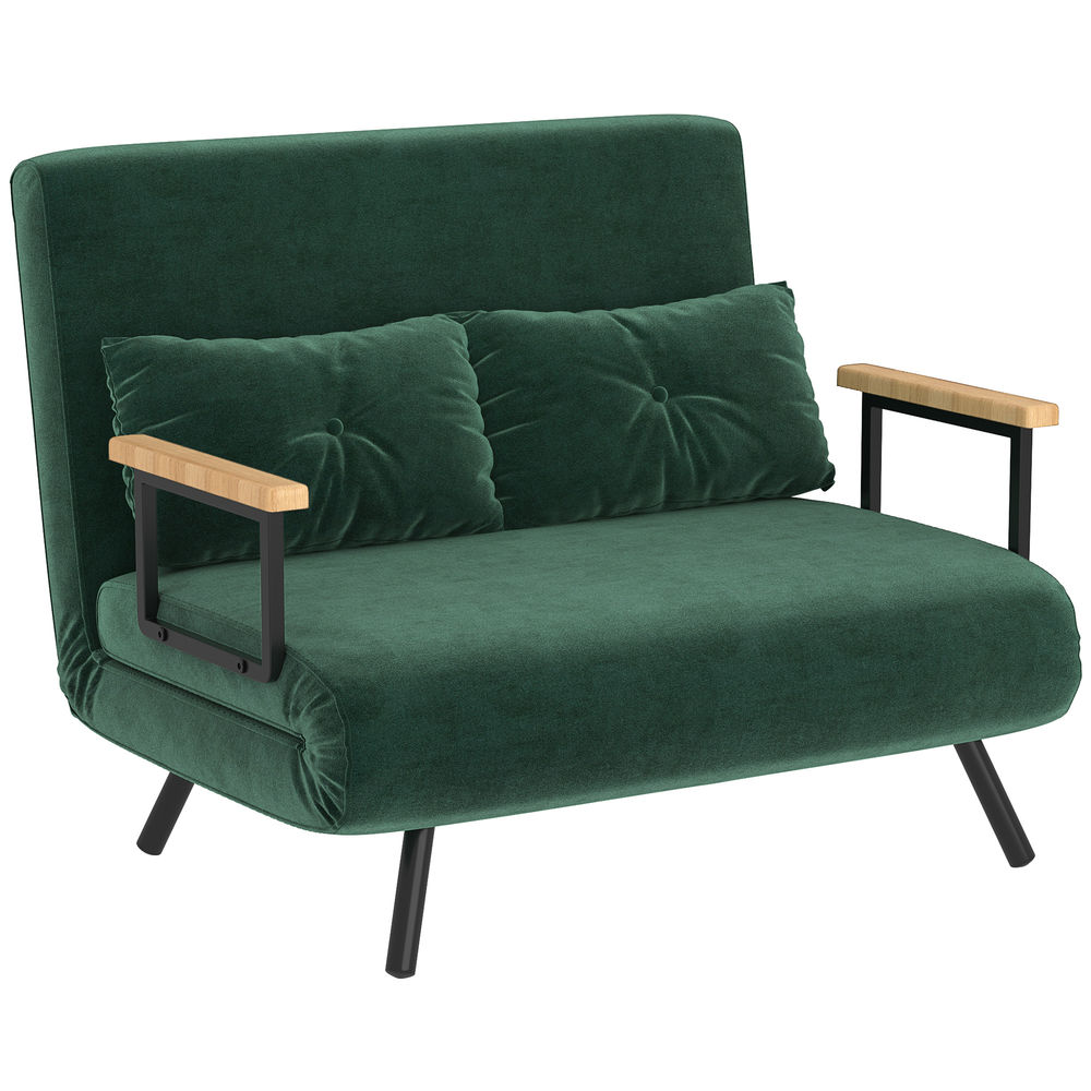Sofá cama 102x73x81 cm poliéster e madeira de borracha color verde Homcom