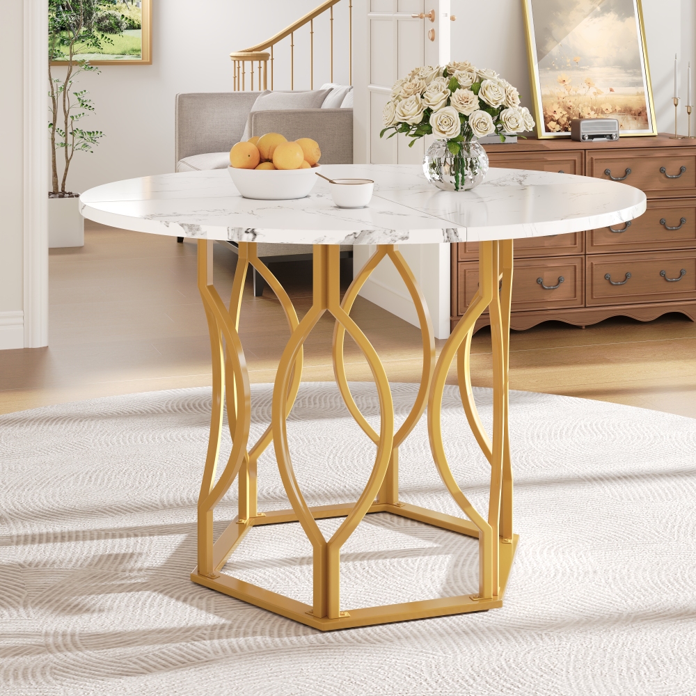 Mesa de jantar redonda branca dourada 76x100x100cm