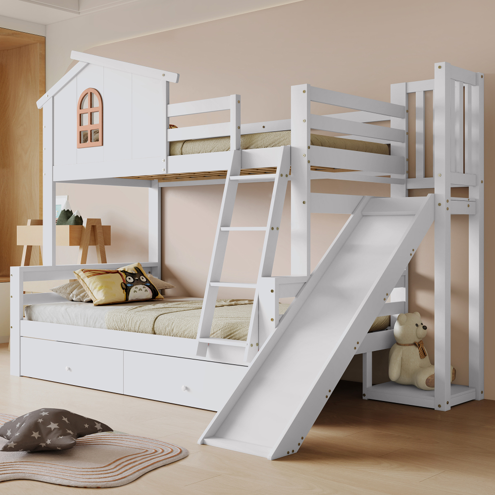 Beliche com janela e escorrega 90x200cm madeira cor branco