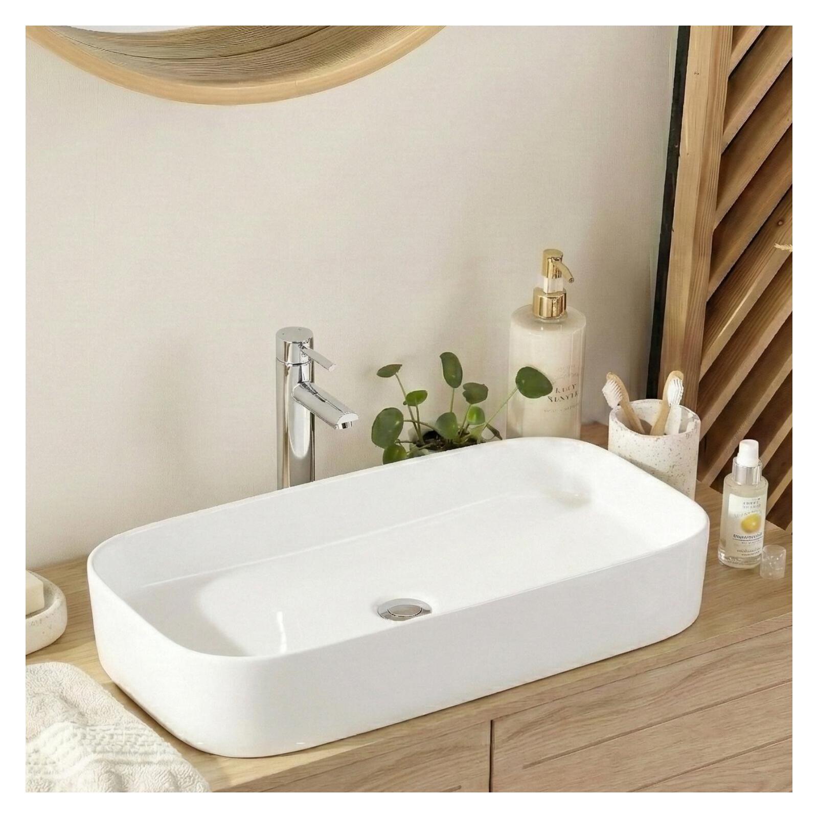 Lavatório retangular em cerâmica branca 75 x 39 cm josy