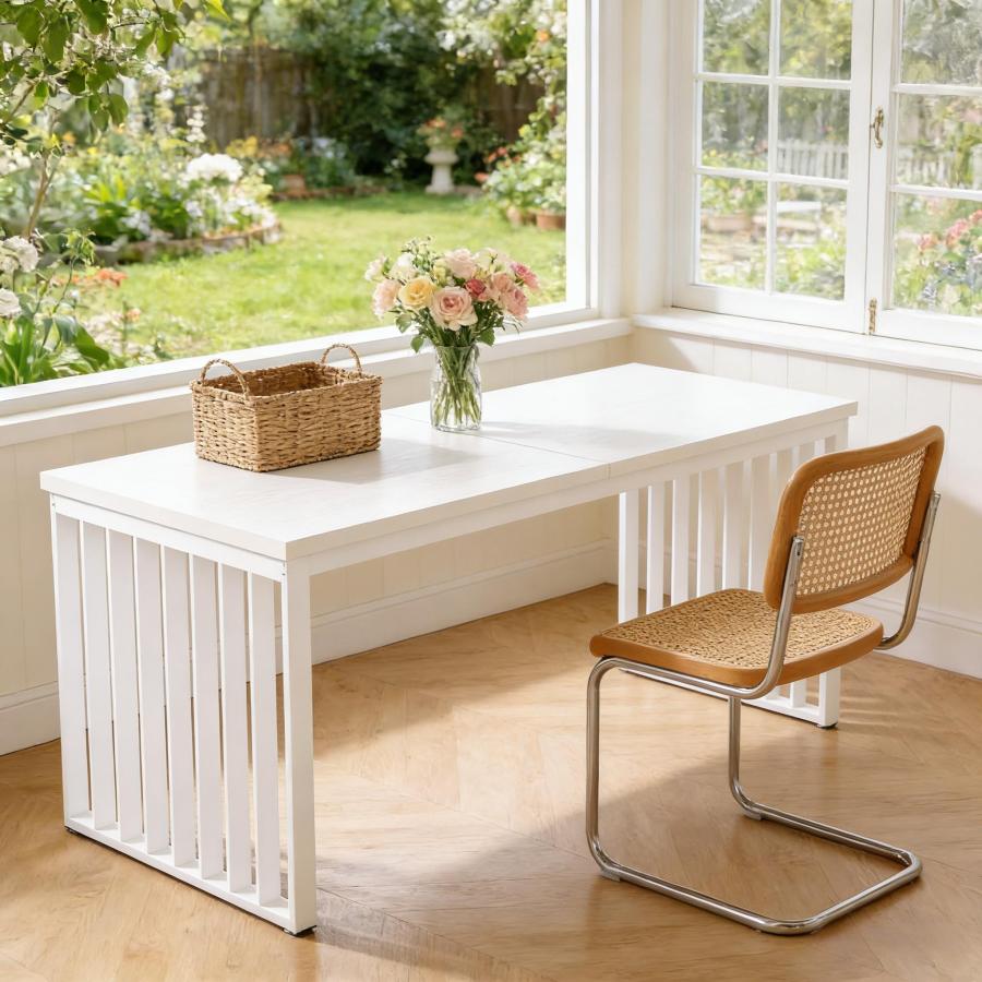 Mesa de escritório para dois em madeira e metal branca