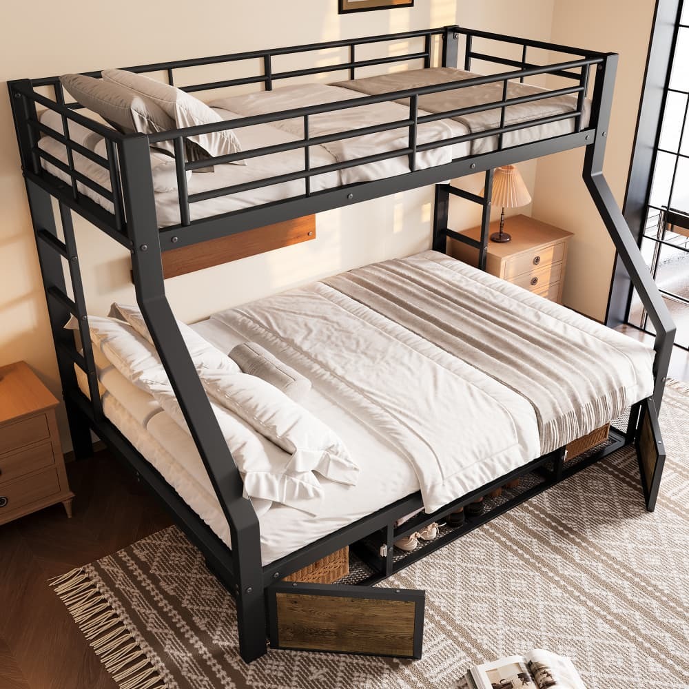Beliche infantil 90x200cm com sapateira e arrumação metal – preto