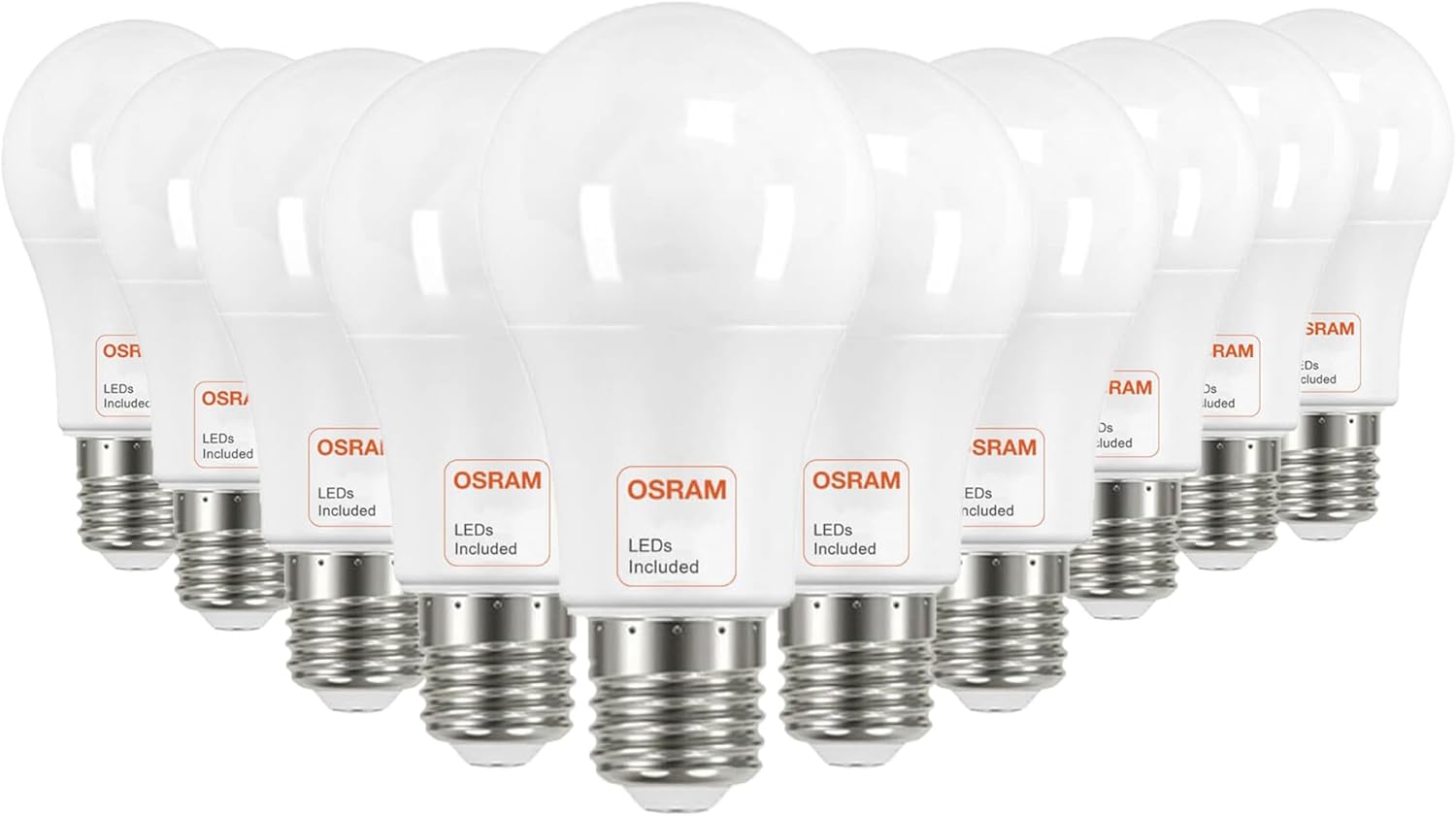 Pack 10 lâmpadas LED E27 9w 1080lm osram chip, a60, luz quente 2700k