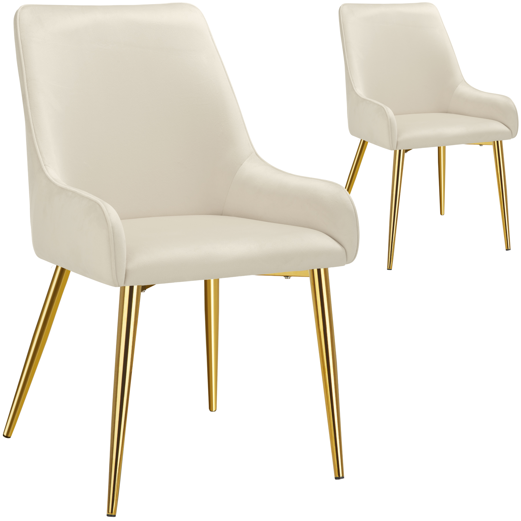2 cadeiras de sala de jantar estofadas, aço, aspecto aterciopelado, bege