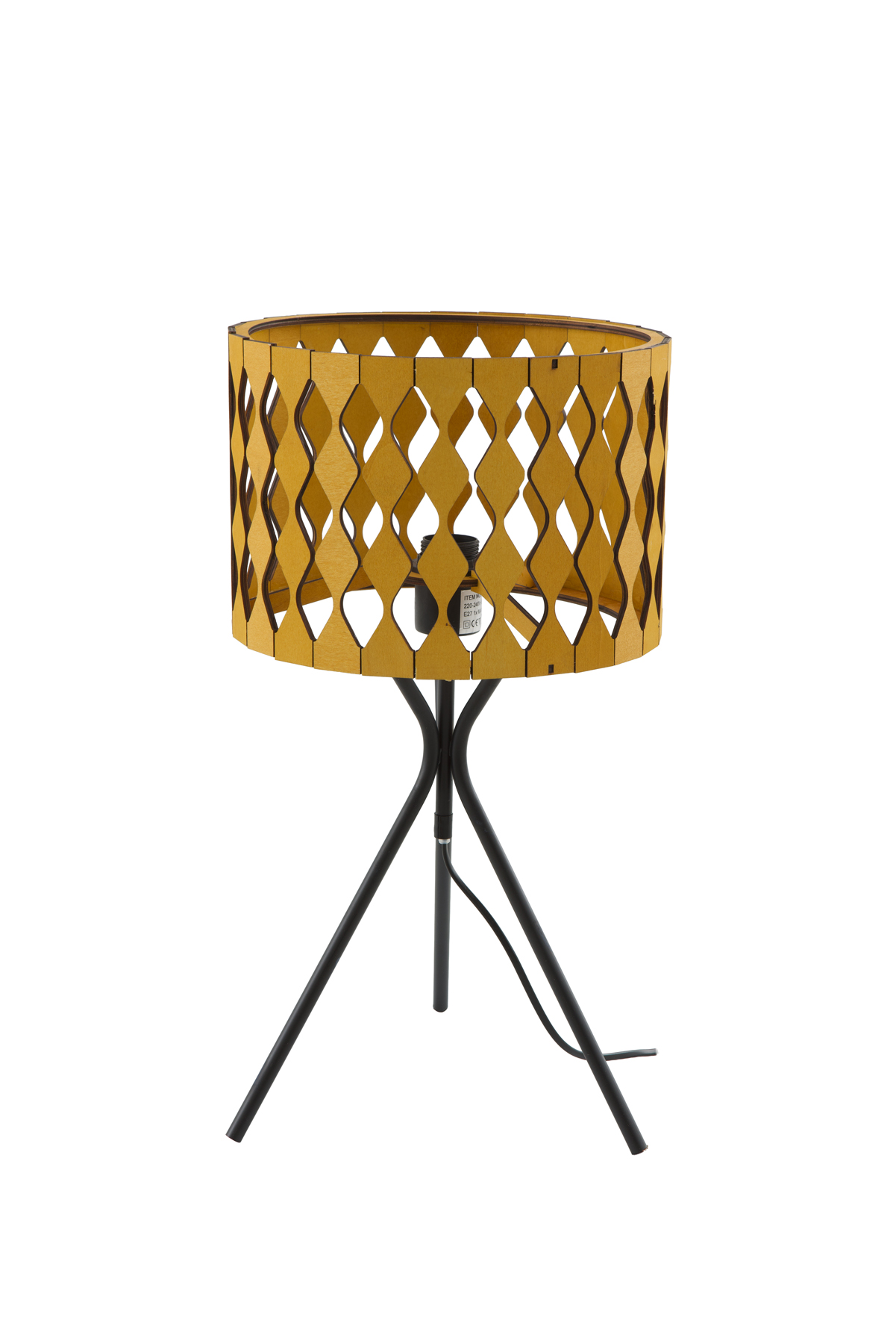 Abajur de mesa em madeira compensada nas cores mel e preto, com, 29x29x55cm
