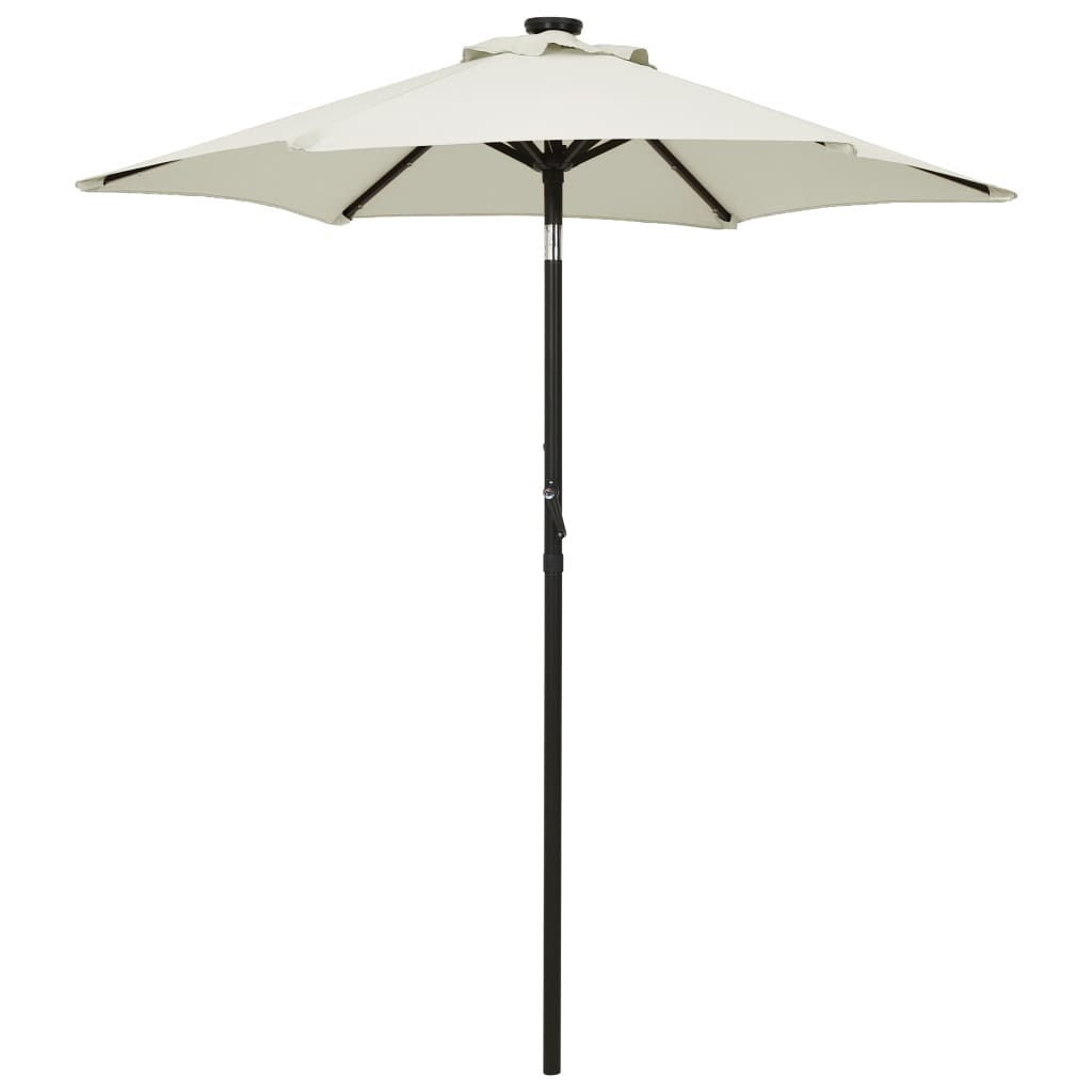 Guarda-sol de jardim com luzes LED 200x211 cm alumínio areia ergft2437