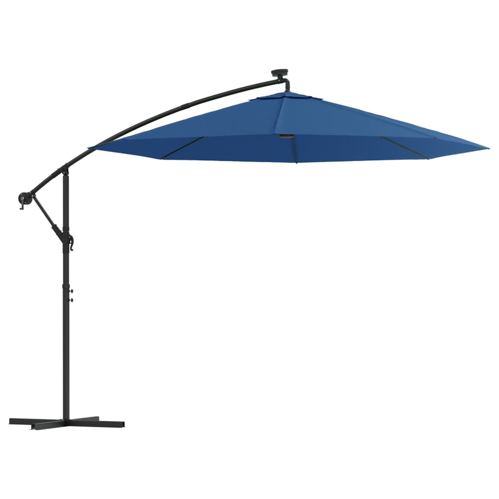 vidaXL sombrilla voladiza con luces LED y poste de acero azul 300 cm