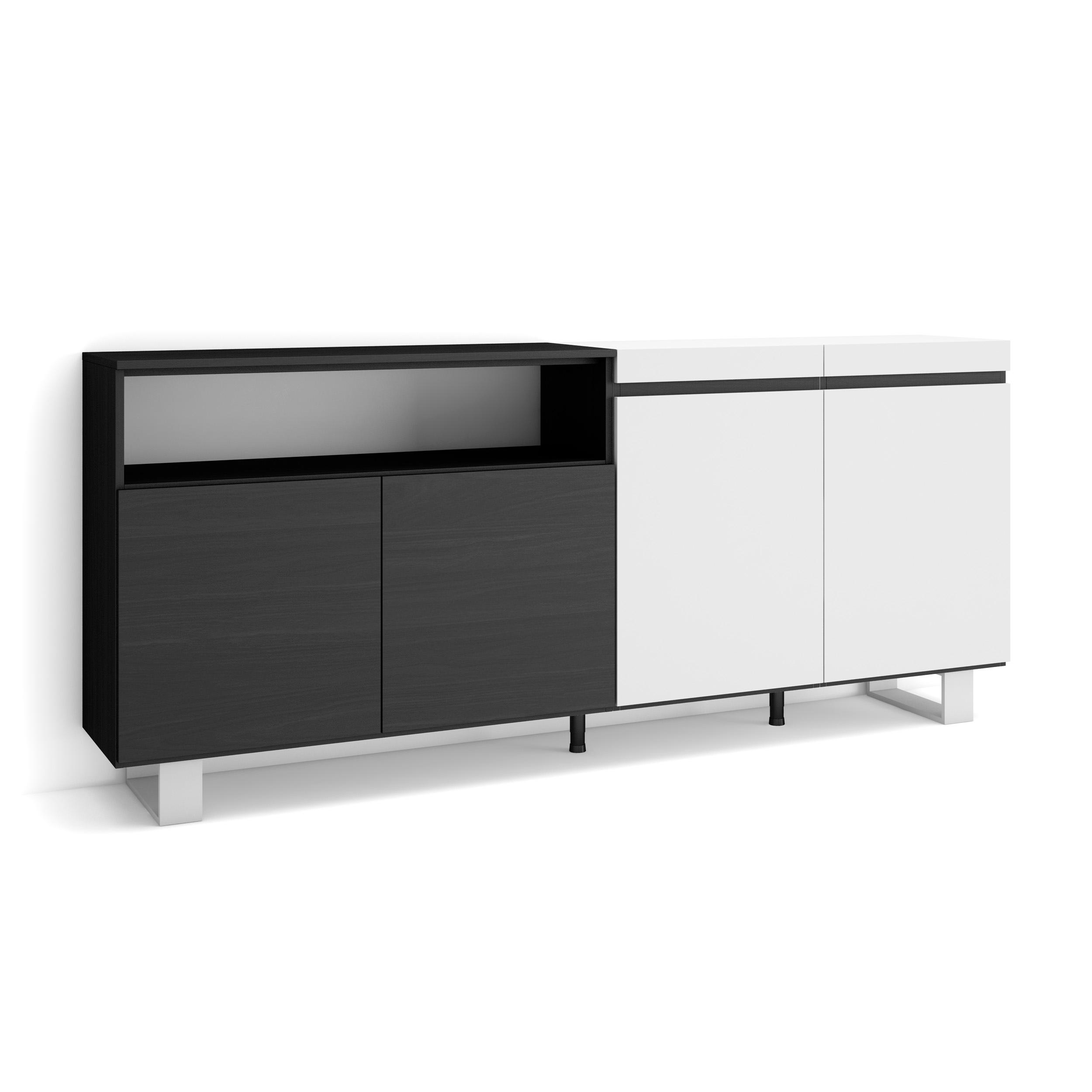 Aparador sala de jantar, 200x35x87cm, branco e preto rf2400
