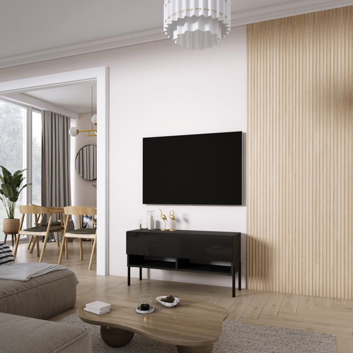 Móvel tv com pés - preto mate - madeira - 100x32x52 cm