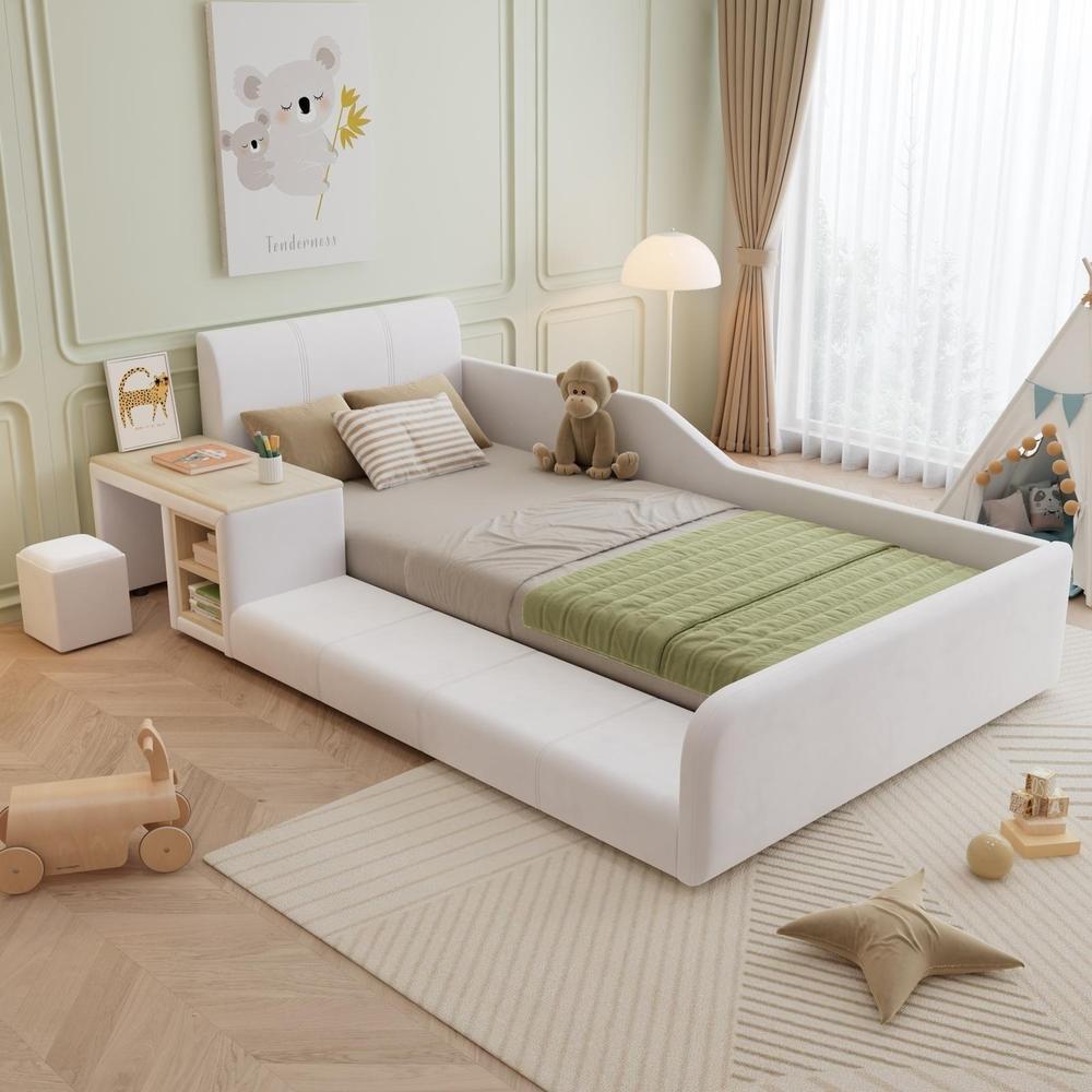 Cama infantil 90x200cm multifuncional com escrivaninha e arrumo branca