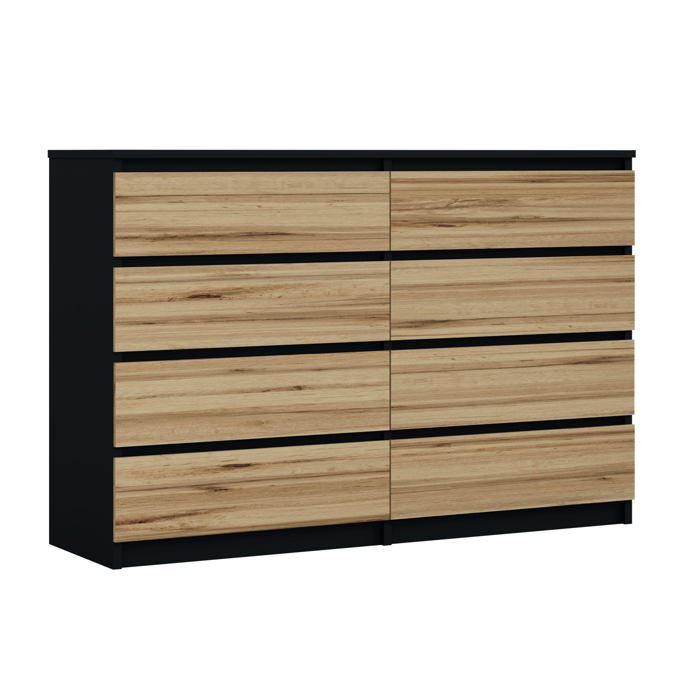 Cómoda 8 cajones negro mate y roble wotan 138 x 101 x 39 cm