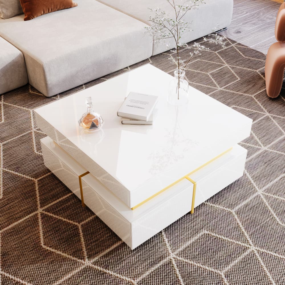 Mesa de centro com 2 gavetas branco 35,5x70x70cm